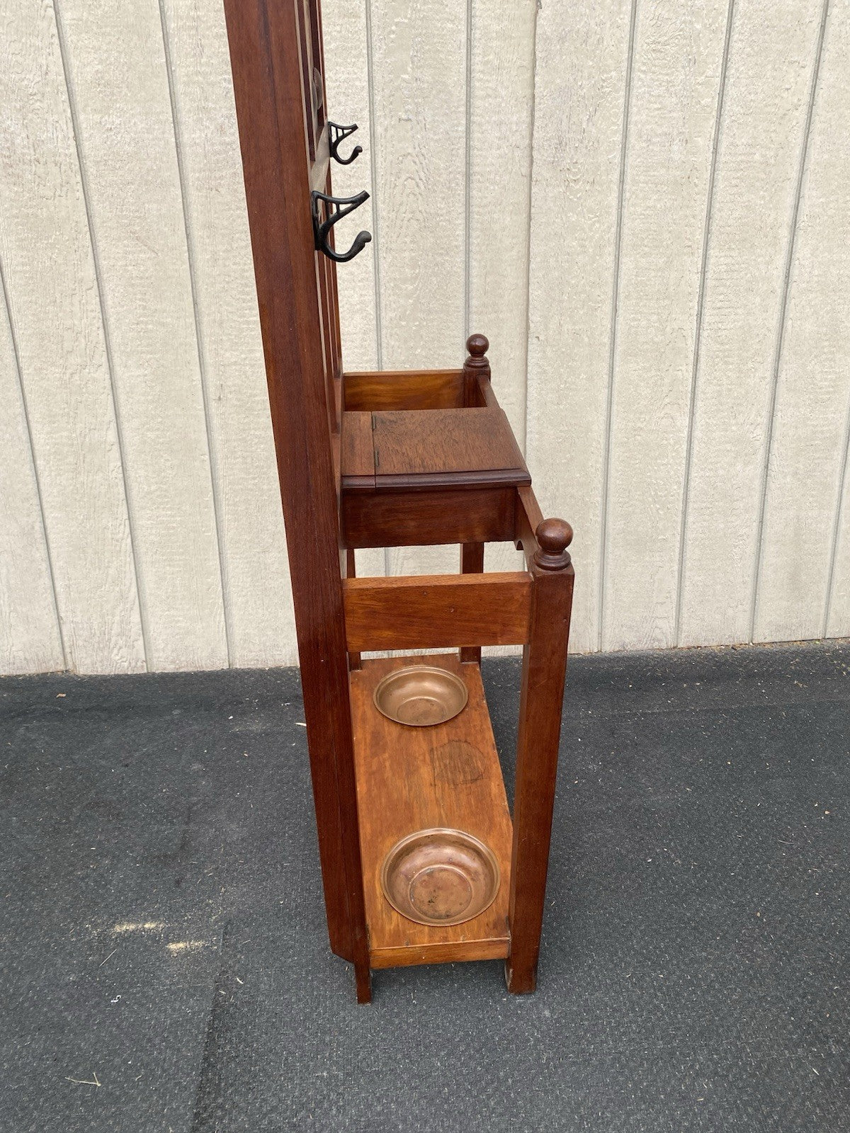 66600 Antique Victorian Hat Rack Hallseat w/ Mirror + Umbrella Stand