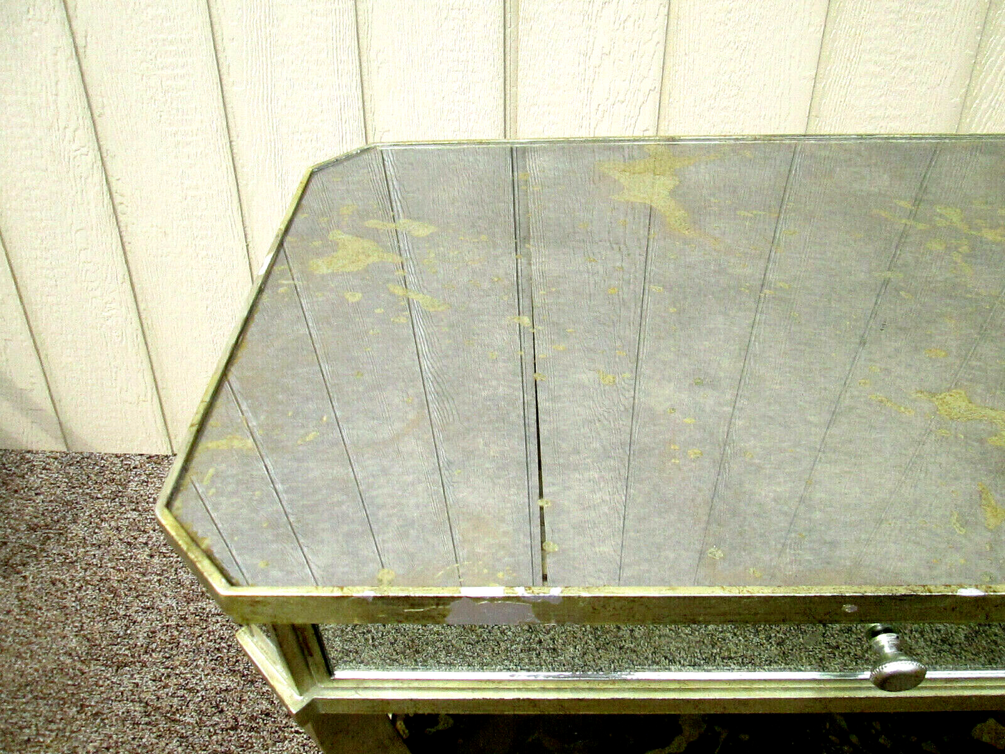 54541 Mirrored MID CENTURY Modern Glass Lamp Table Stand w/ Drawer Nightstand