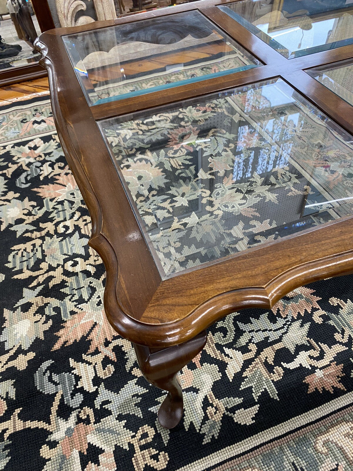 62020 Solid Cherry Glass Top Queen Anne Coffee Table