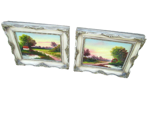 55162  Pair Mid Century French Oil Painting ARTIST  Signed  BOHILUM ??