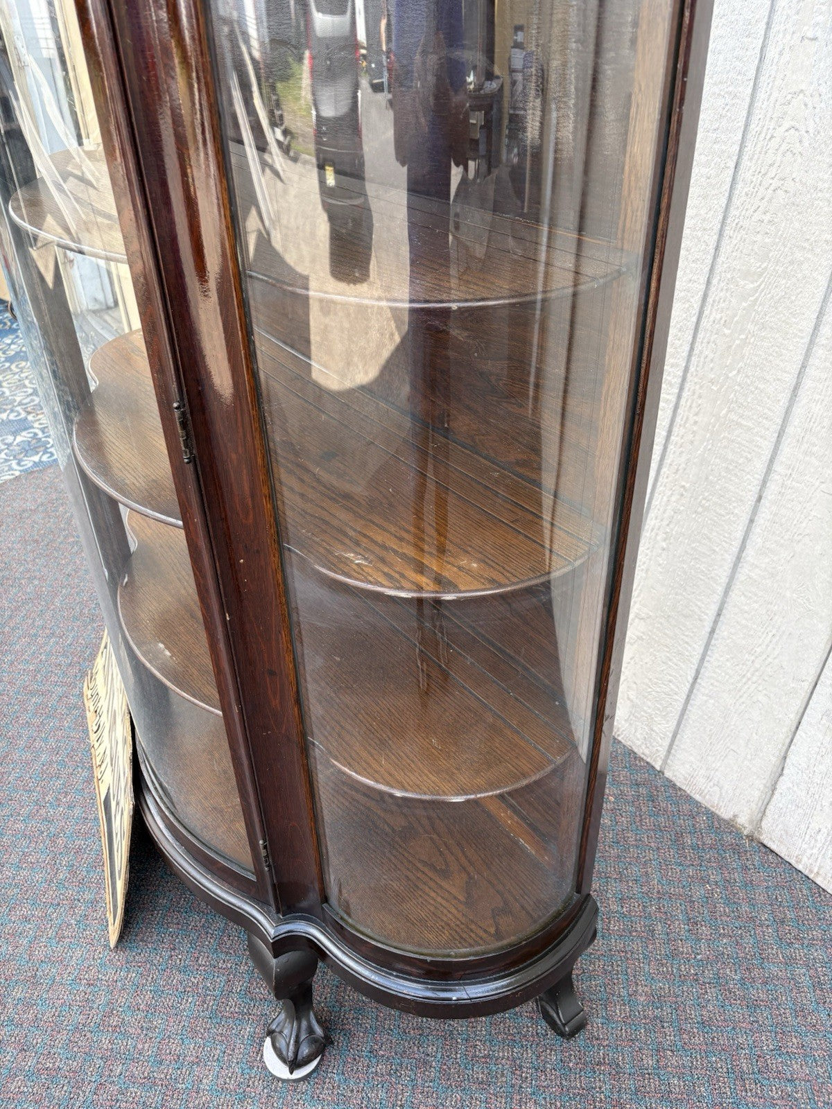 66903   Antique Victorian Oak Leaded Glass Bow Glass Curio China Cabinet