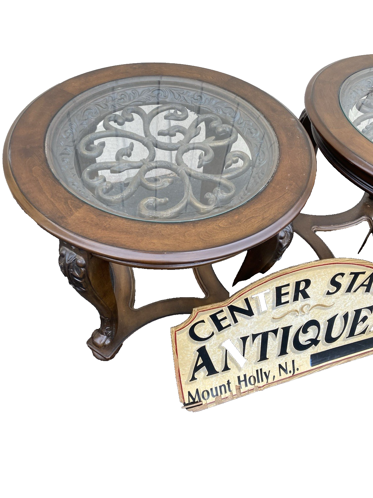 66528  Pair Modern Lamp Table Stand s with Glass Inserts