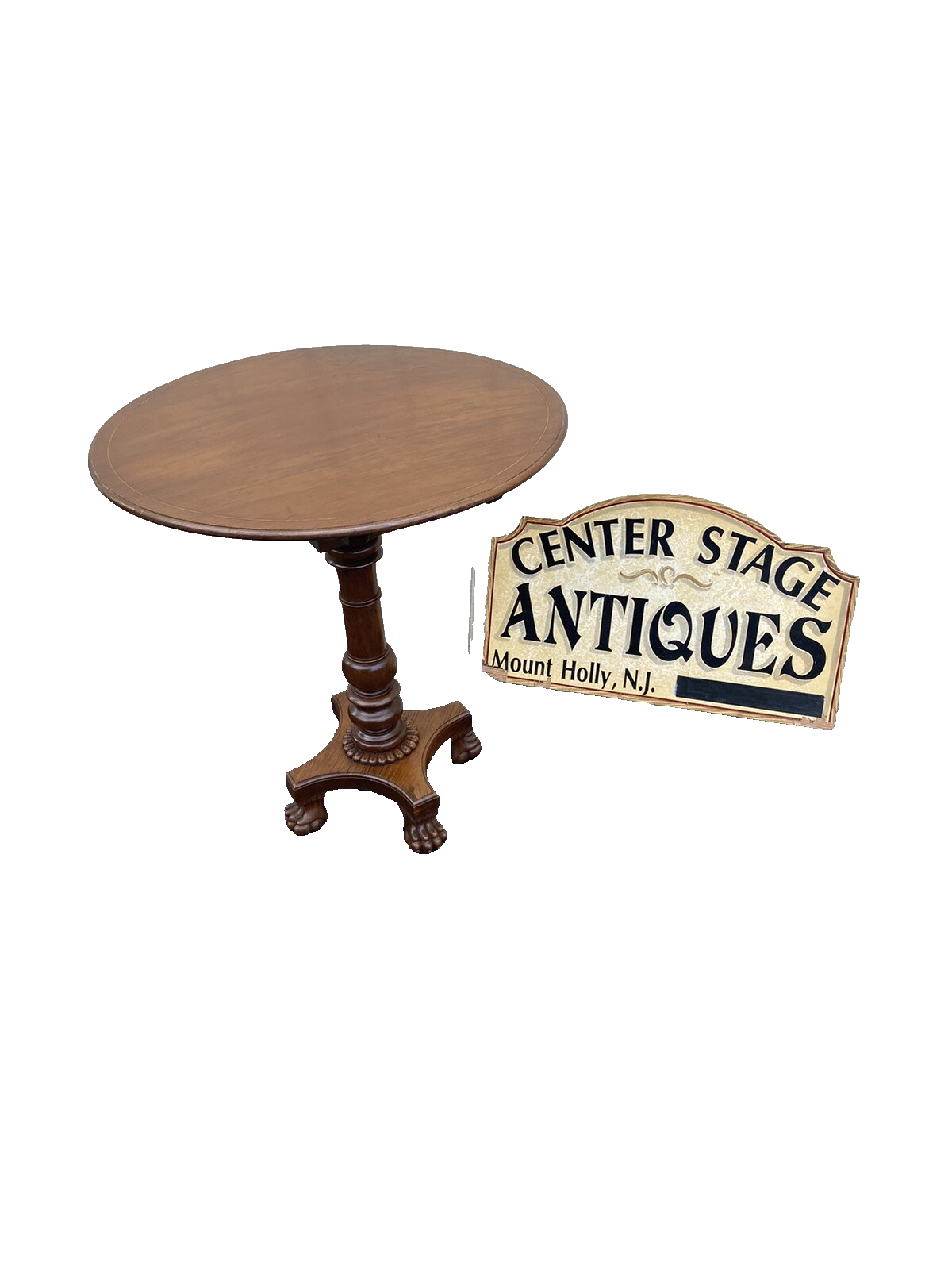 66045   Antique Victorian  Inlaid Tilt Top Lamp Table Stand