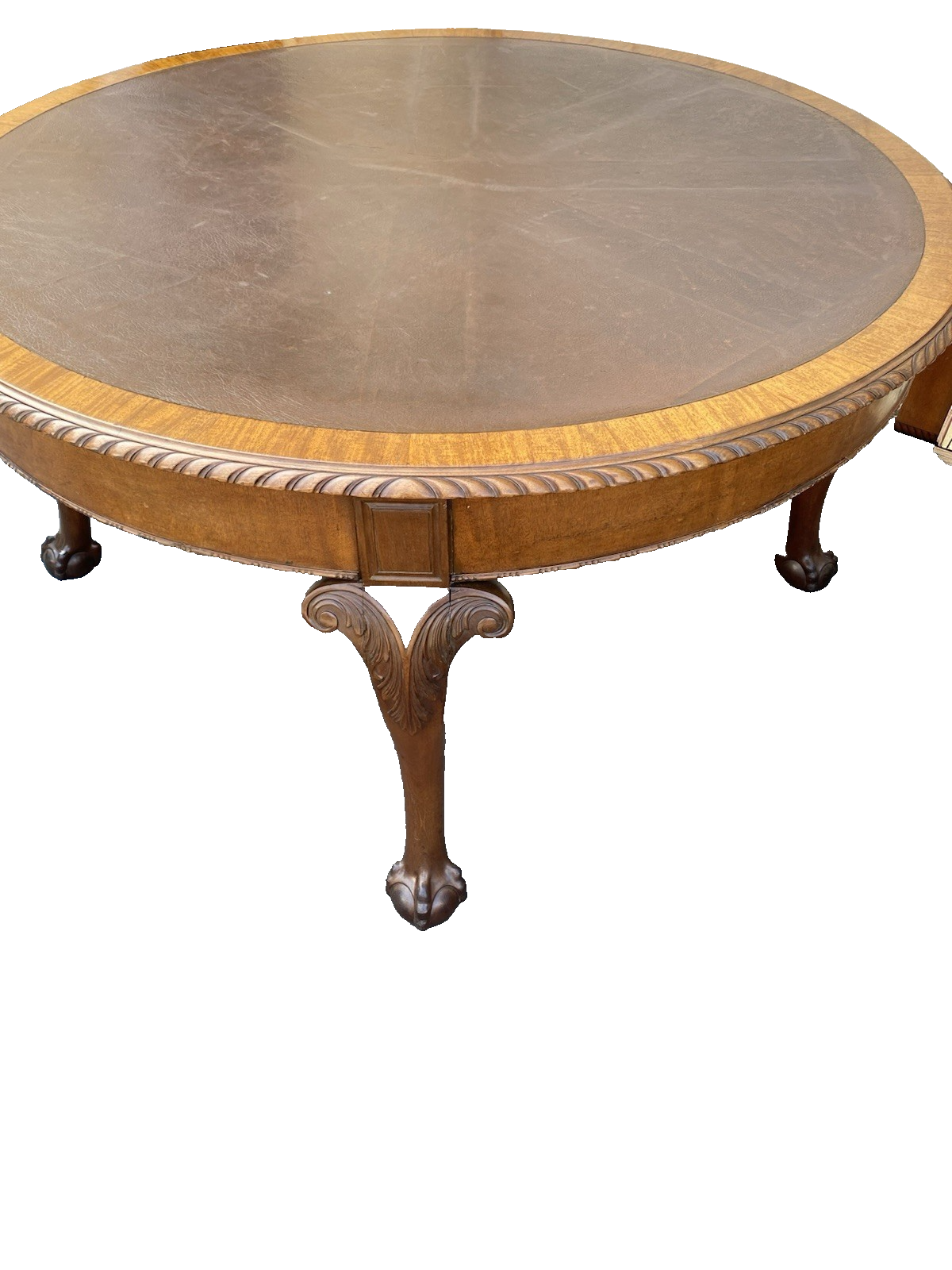 66354 Mahogany Leather Top Claw Foot Dining Table