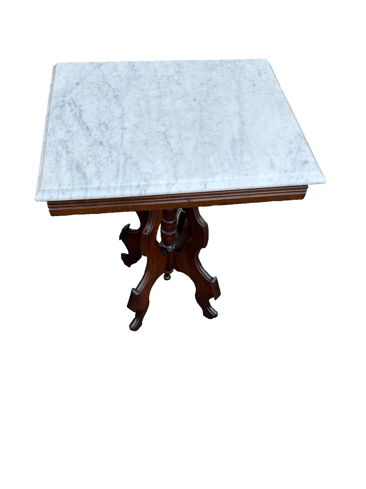 66777 Antique Victorian Walnut Marble Top Lamp Table Stand