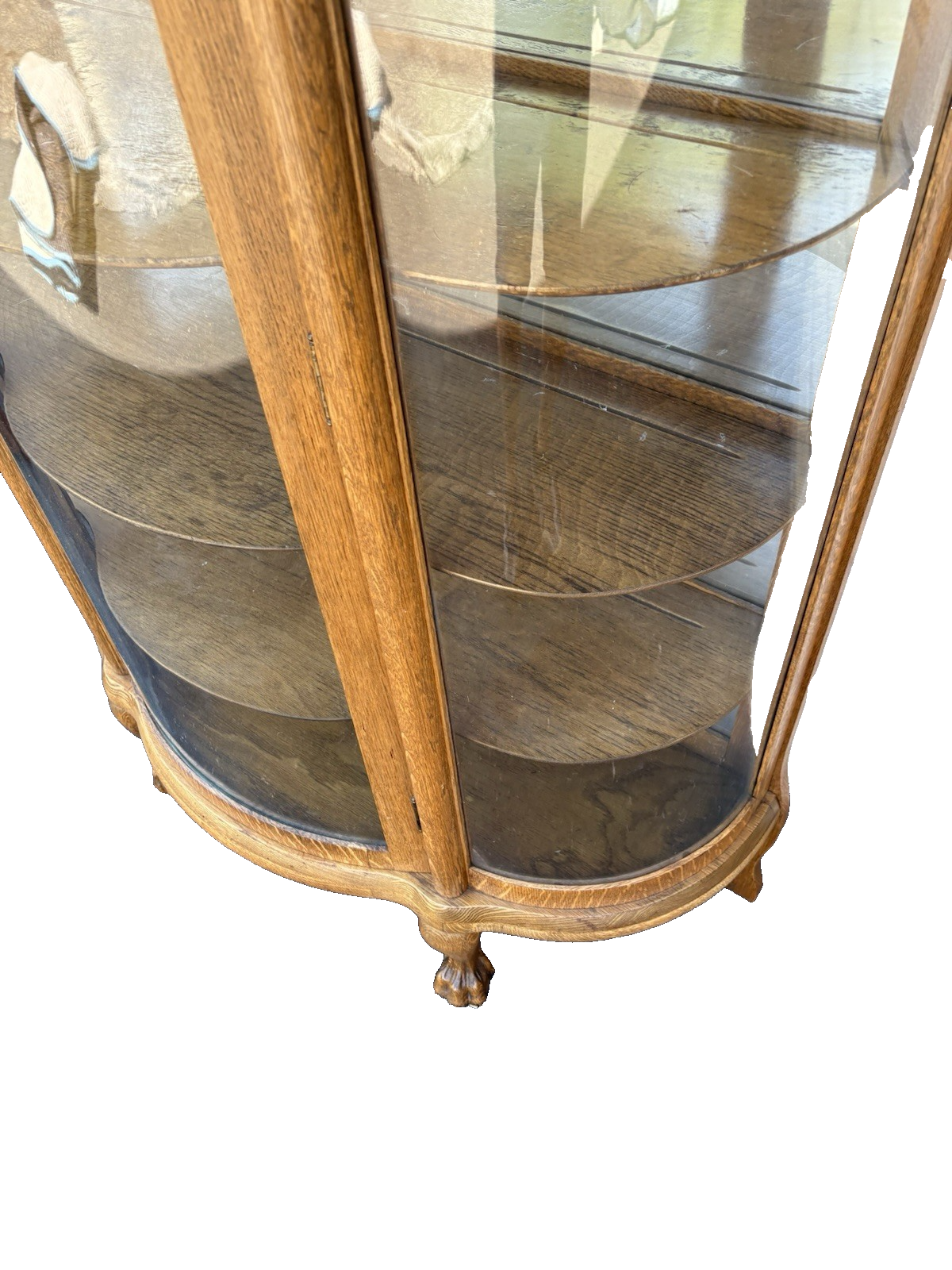 66656   Antique Victorian  Bow Glass Curio Cabinet with Angel Cherub Backsplash