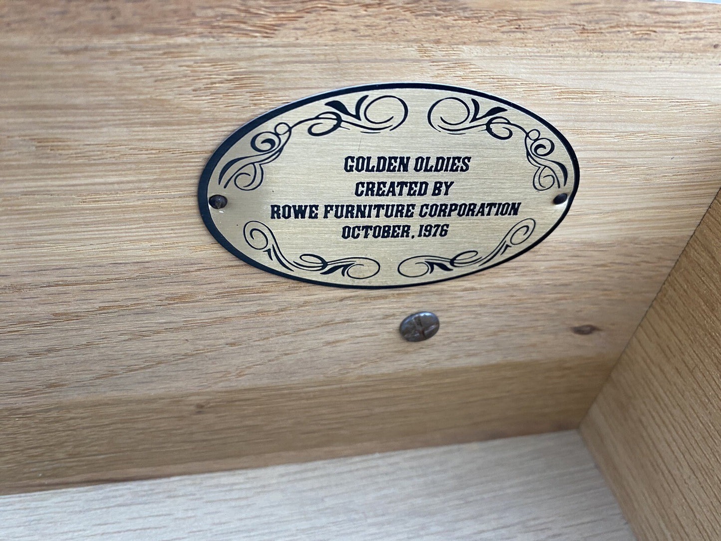 65039 Oak Marble Top Nightstand End Table with Tambor Door ROWE Furniture