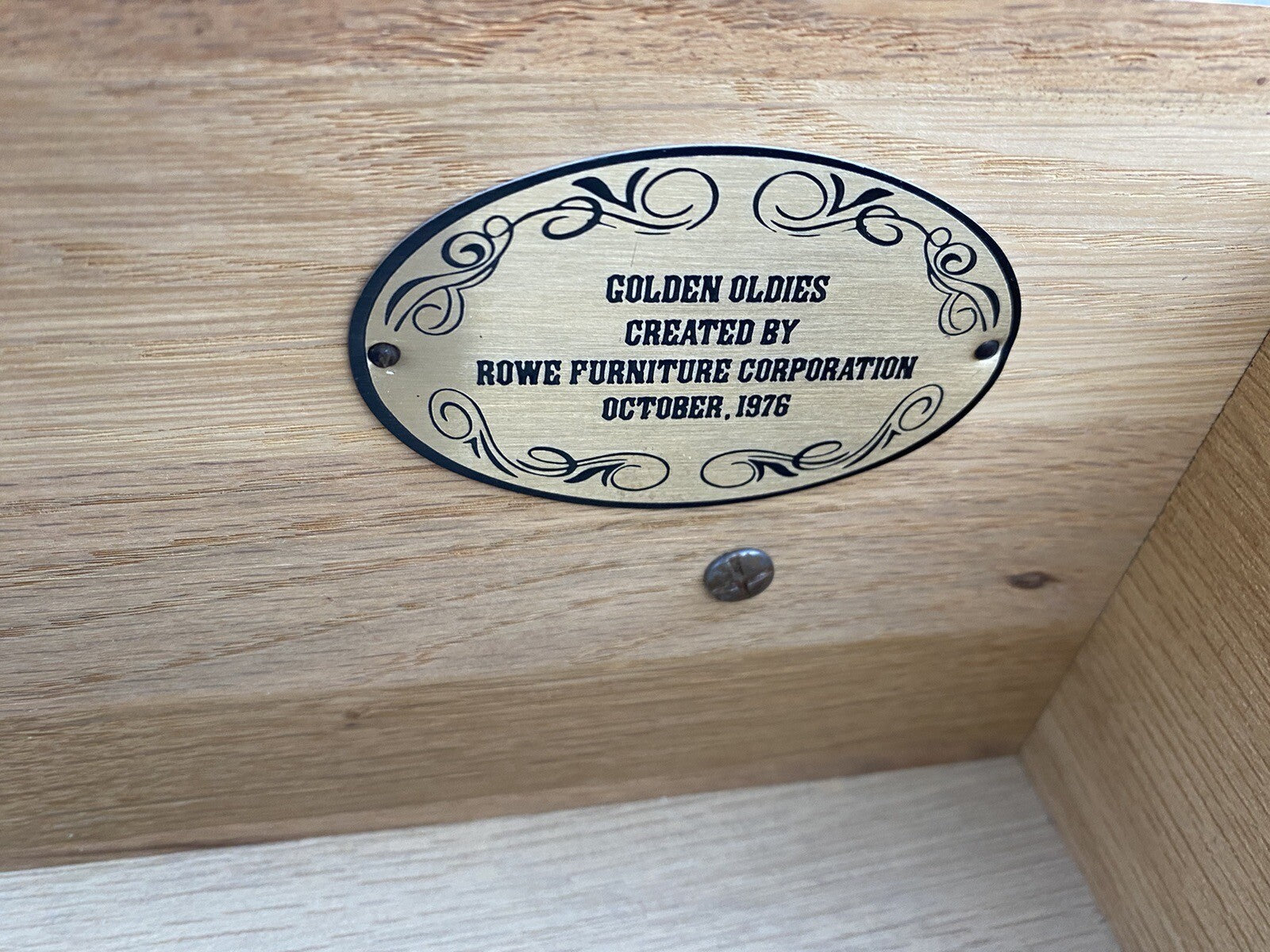 65039 Oak Marble Top Nightstand End Table with Tambor Door ROWE Furniture