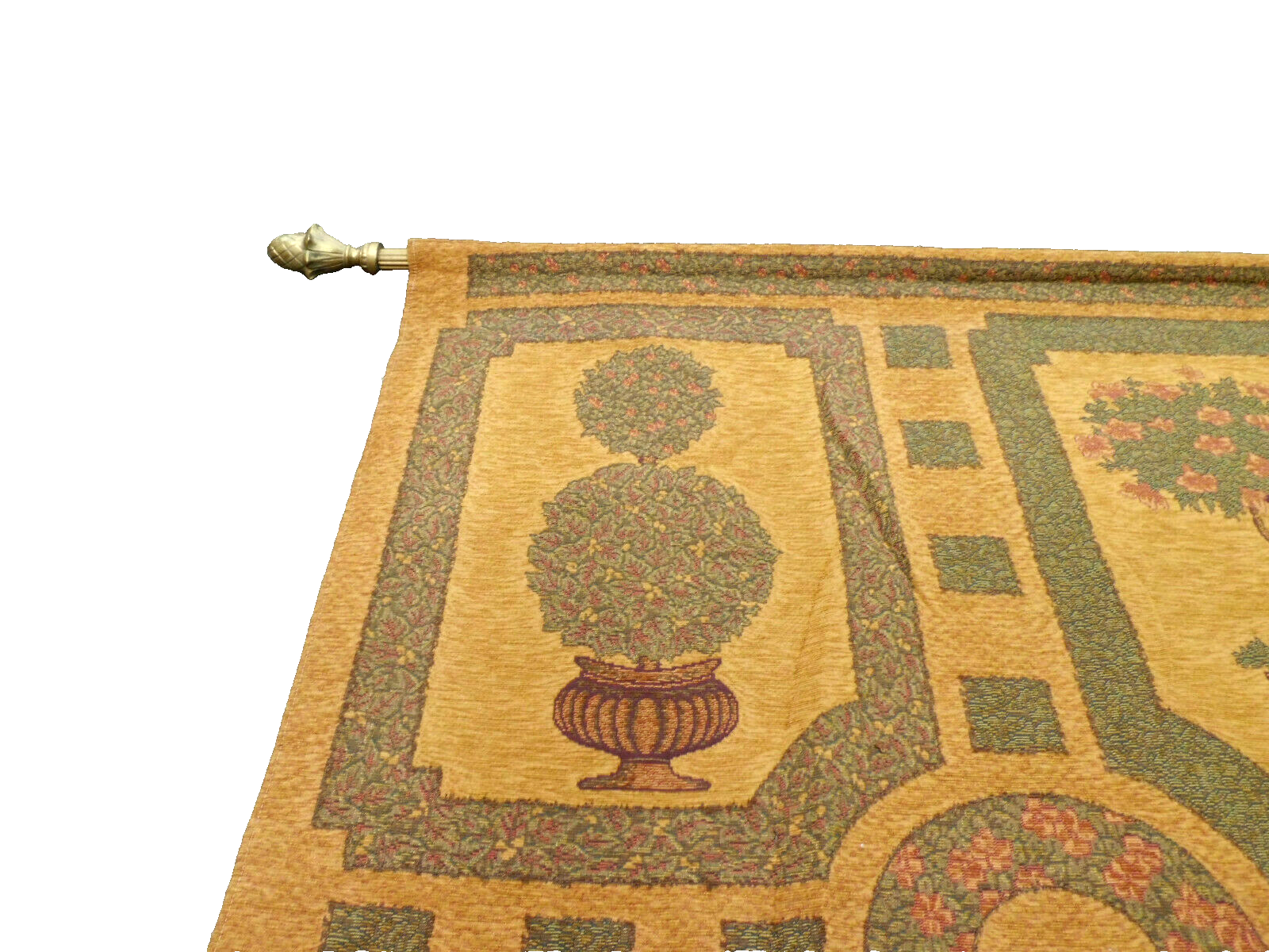 50416 Large Floral Tapestry Wall Decoration with Wood Rod  + Brass Finials