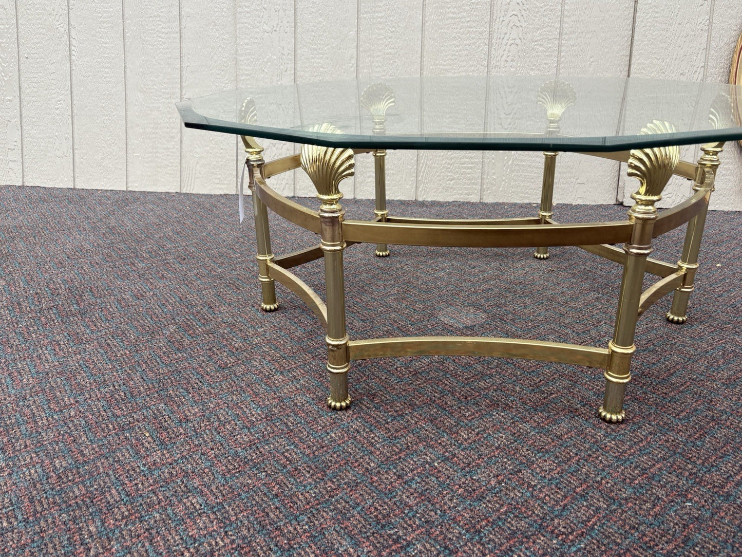 66743   QUALITY Brass and Glass Shell Design Coffee Table