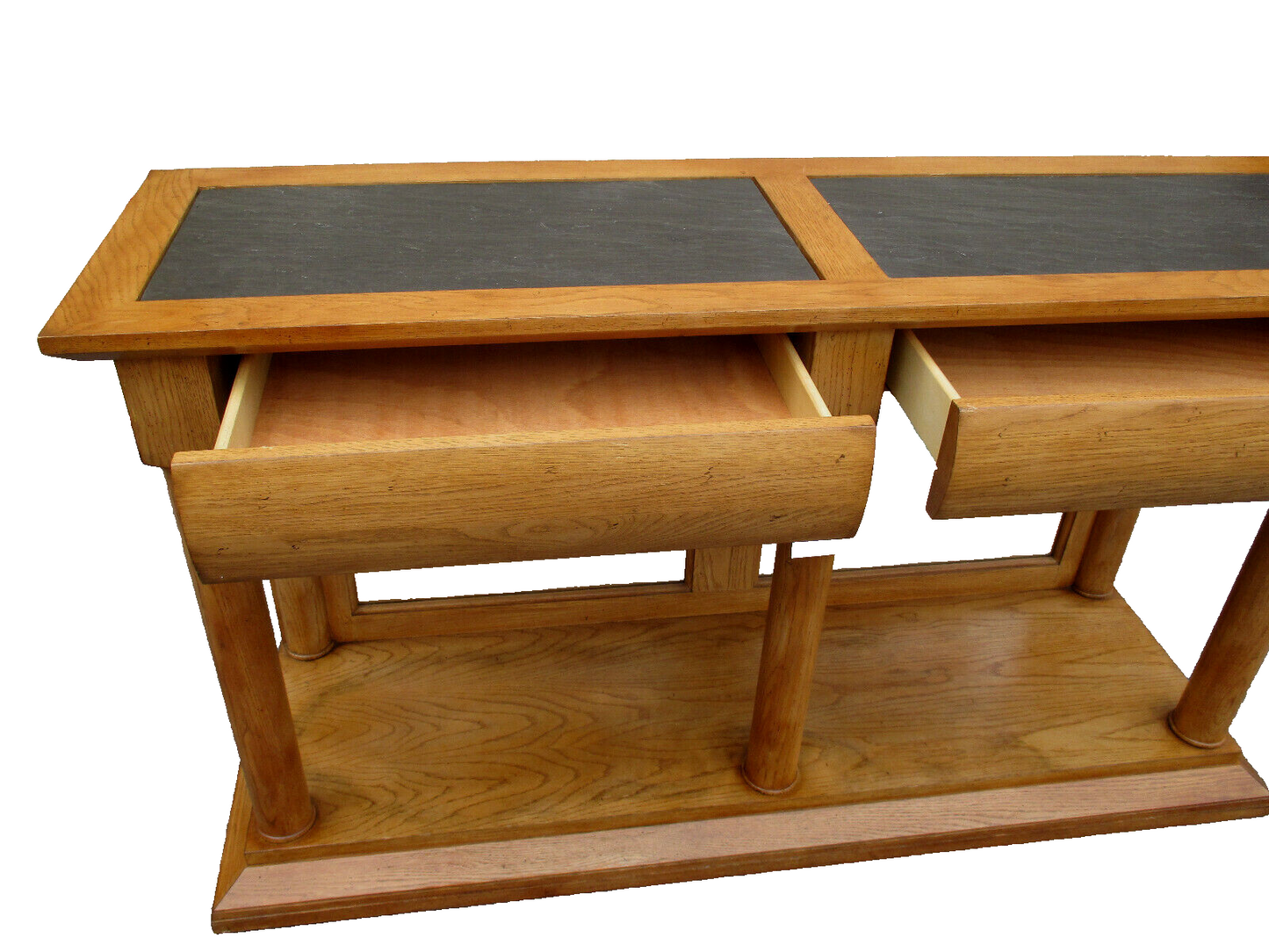 59337 Oak Console Hall Table with Slate Inserts