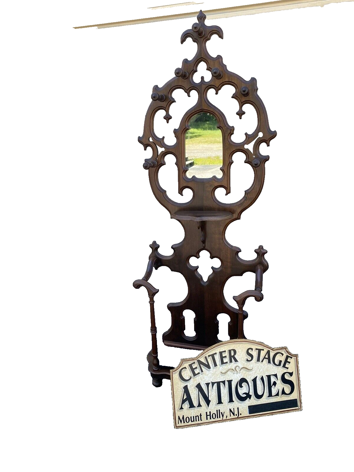 64495 Antique Gothic Victorian Hall Tree Hat rack Umbrella Stand