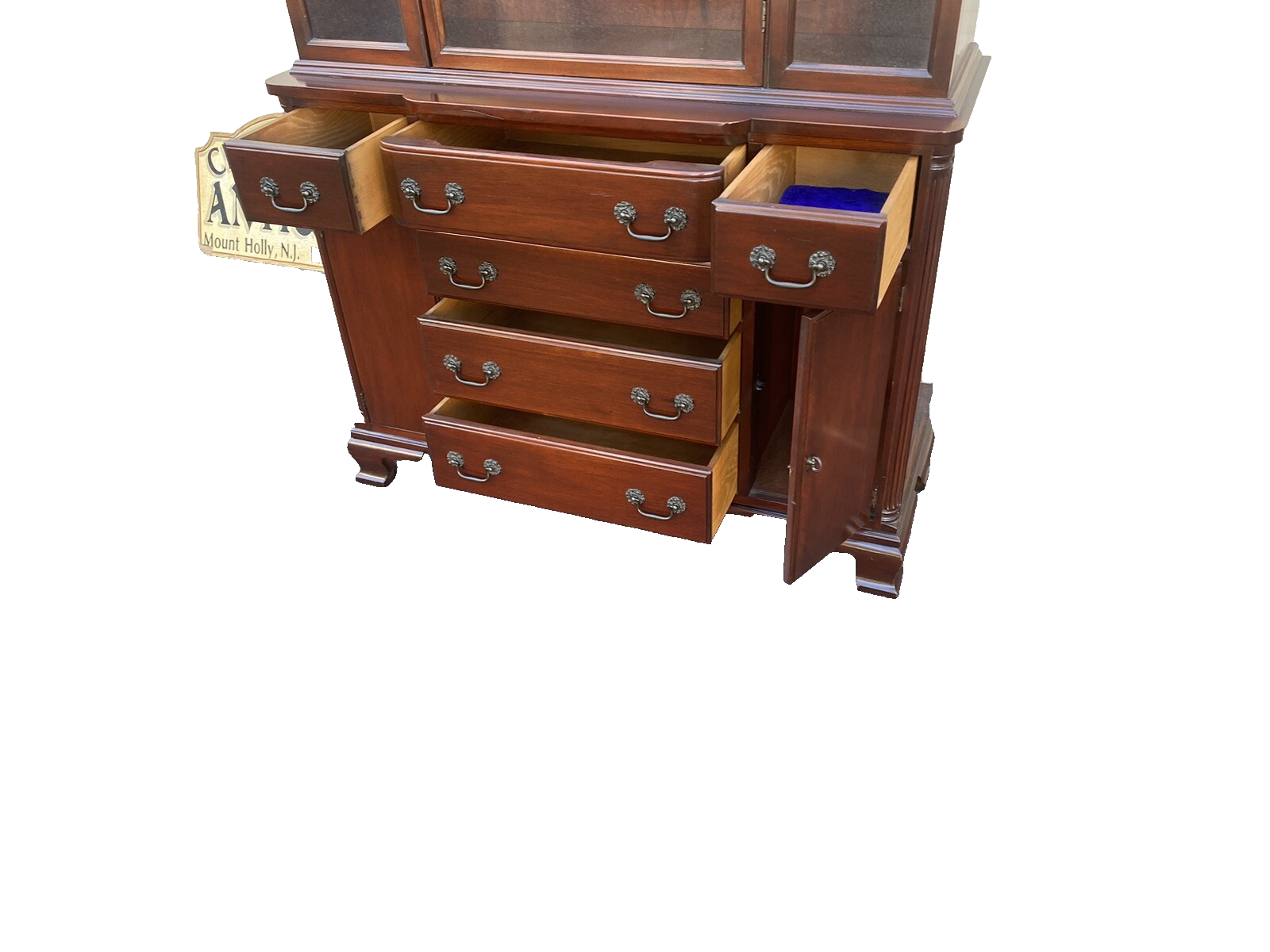 66021  Antique Solid Mahogany Breakfront China Cabinet