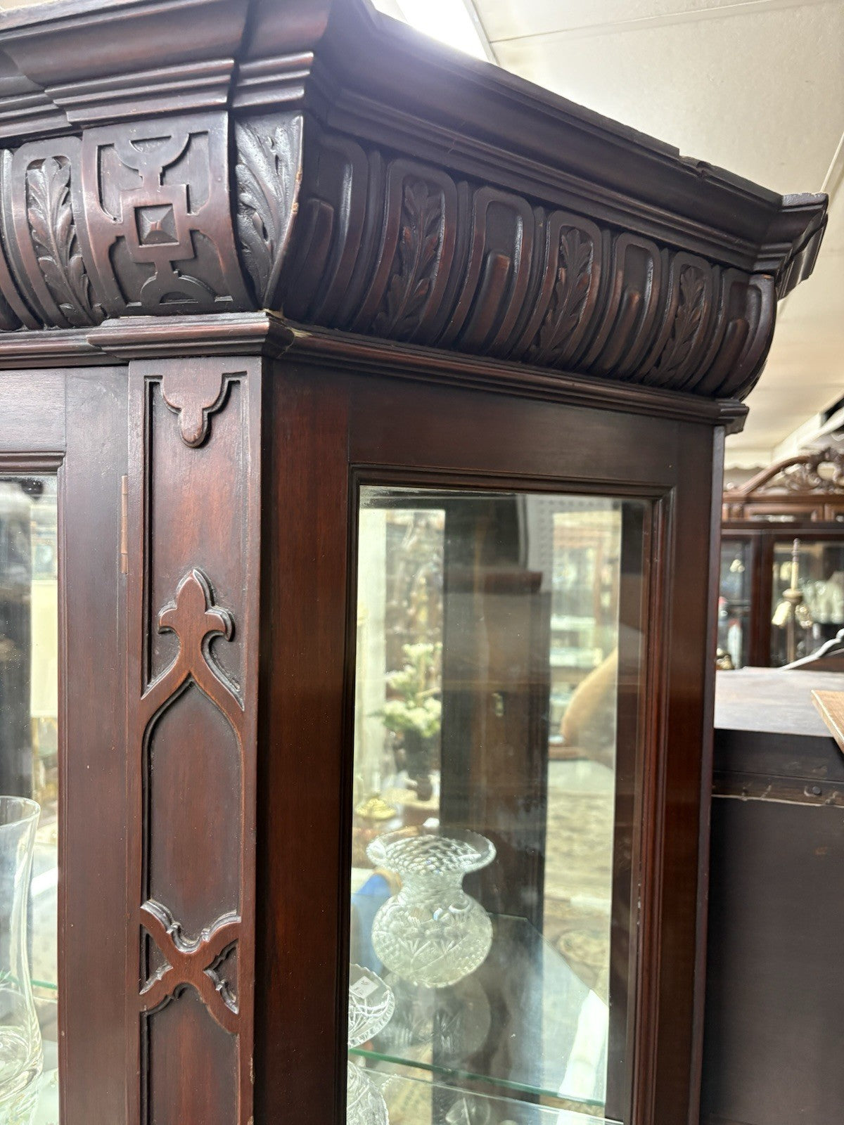 64352   Large RARE Antique Victorian Mahogany China Cabinet Curio