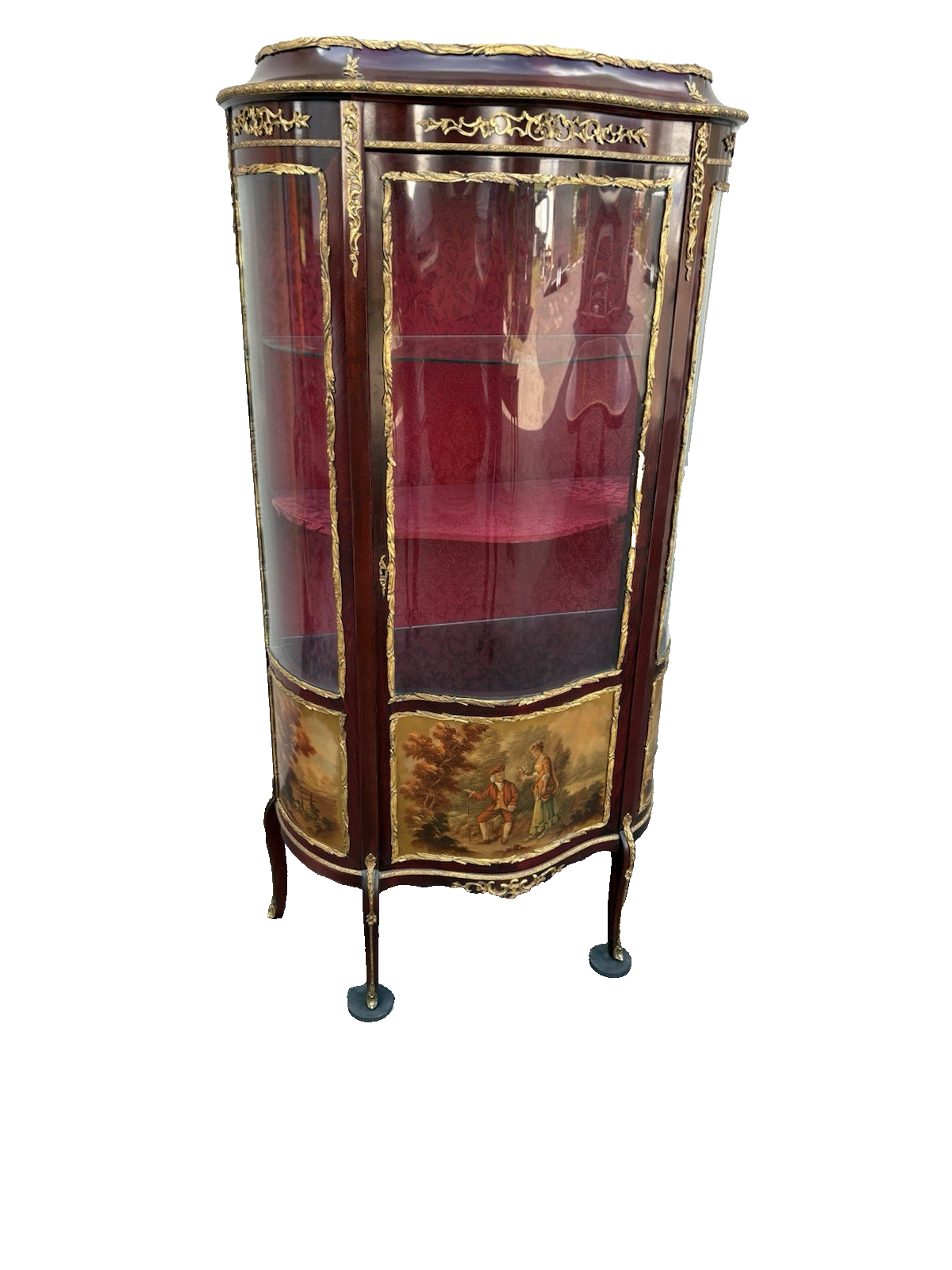 67000 Louis XV Bow Glass Curio China Cabinet with Bronze Ormalu