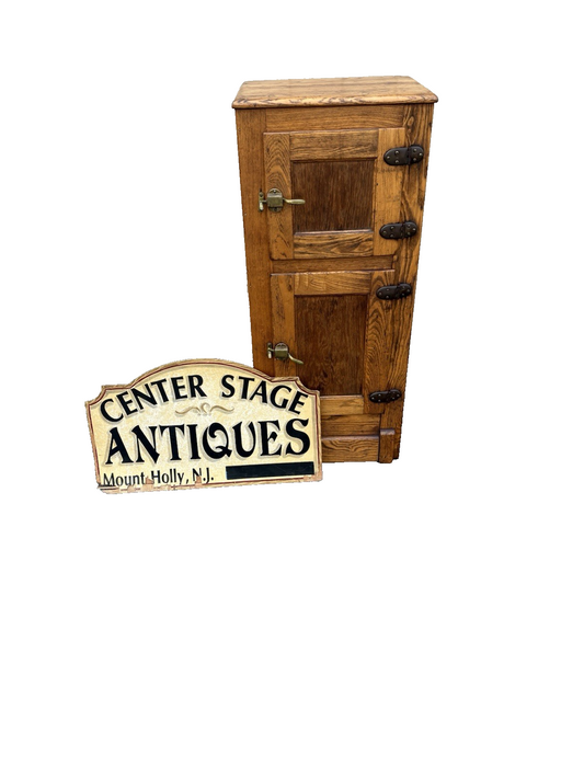 66931 Antique Victorian Oak 2 Door Ice Box Liquor Cabinet