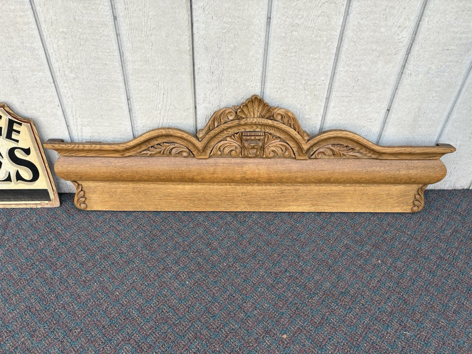 66918   Antique Victorian Oak Hand Carved Backsplash with Lion Head