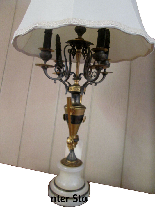 50584 Custom Hand Made Antique Bronze + Onyx Table Urn Lamp QUALITY Rare Find