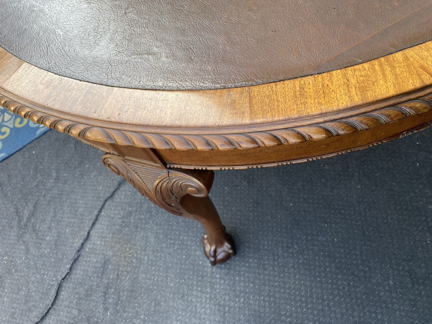 66354 Mahogany Leather Top Claw Foot Dining Table