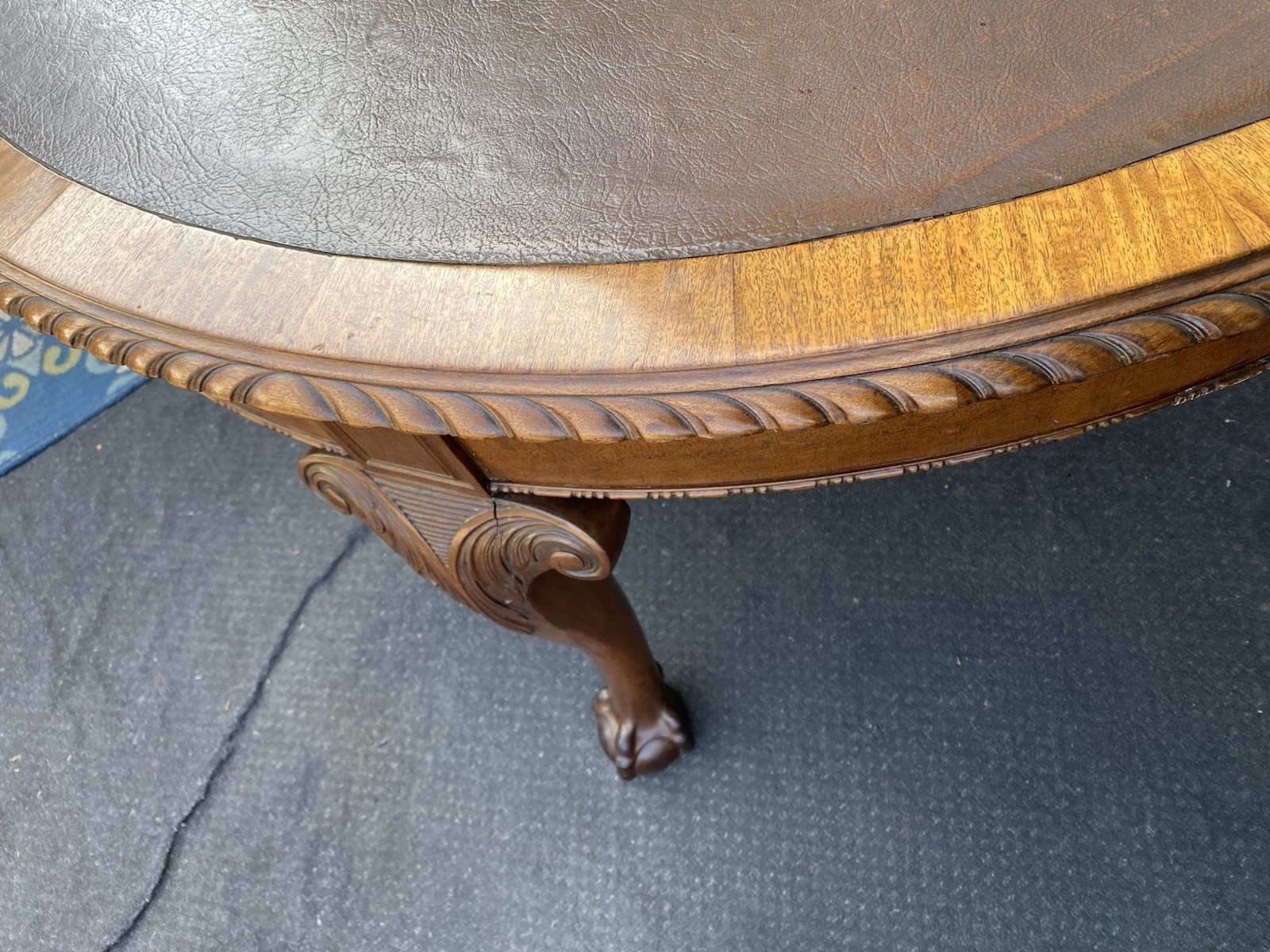 66354 Mahogany Leather Top Claw Foot Dining Table