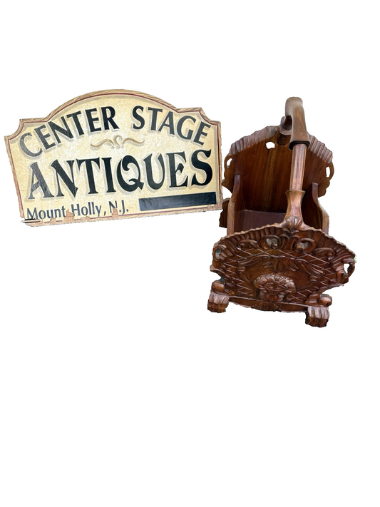 66687   Hand Carved Solid Mahogany Magazine Rack