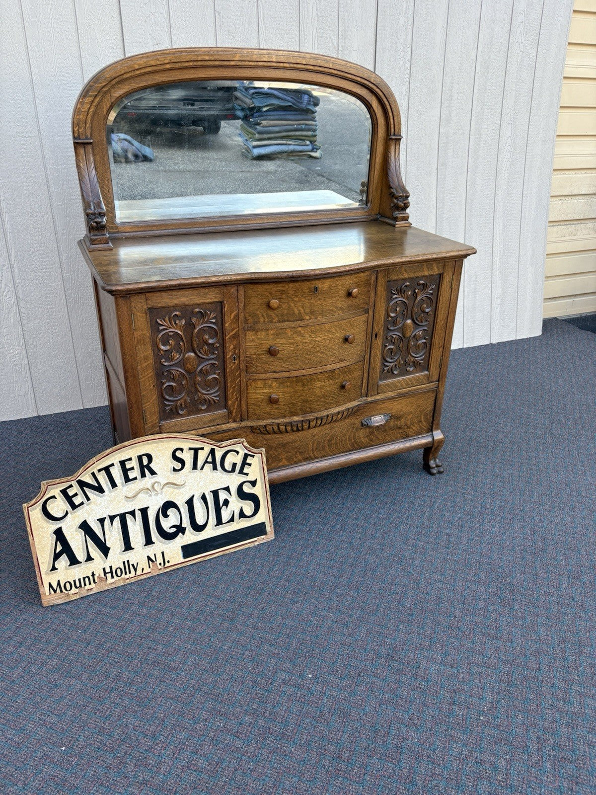 67012 Antique Victorian Oak Lion Head Buffet Sideboard Cabinet