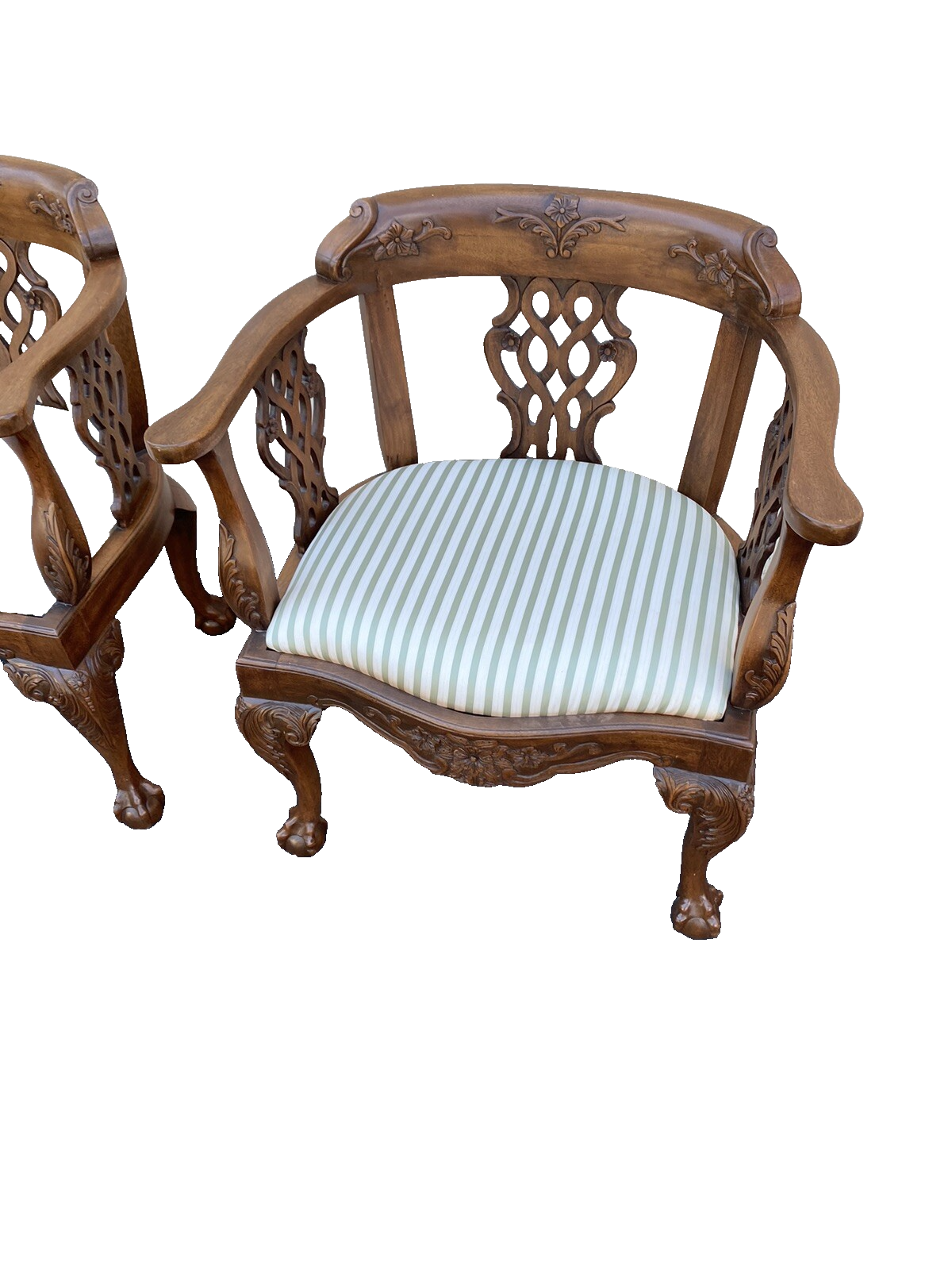 65492 + 65504: Pair Solid Mahogany Hand Carved Armchairs Chair s