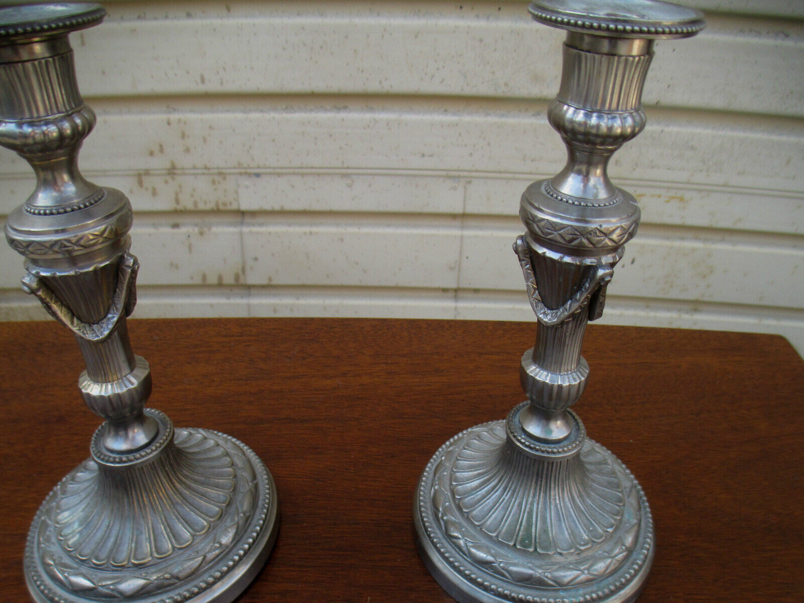 COL WS: Pair Fancy Silver Metal Fancy Candle Sticks