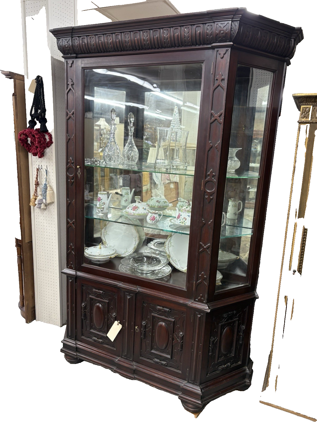 64352   Large RARE Antique Victorian Mahogany China Cabinet Curio