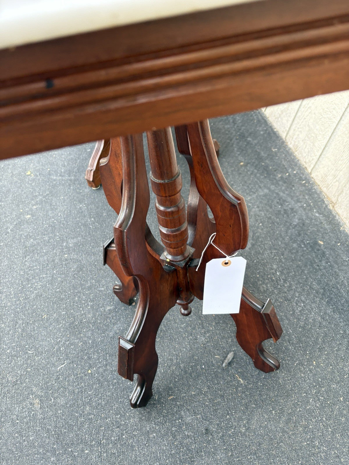 66777 Antique Victorian Walnut Marble Top Lamp Table Stand