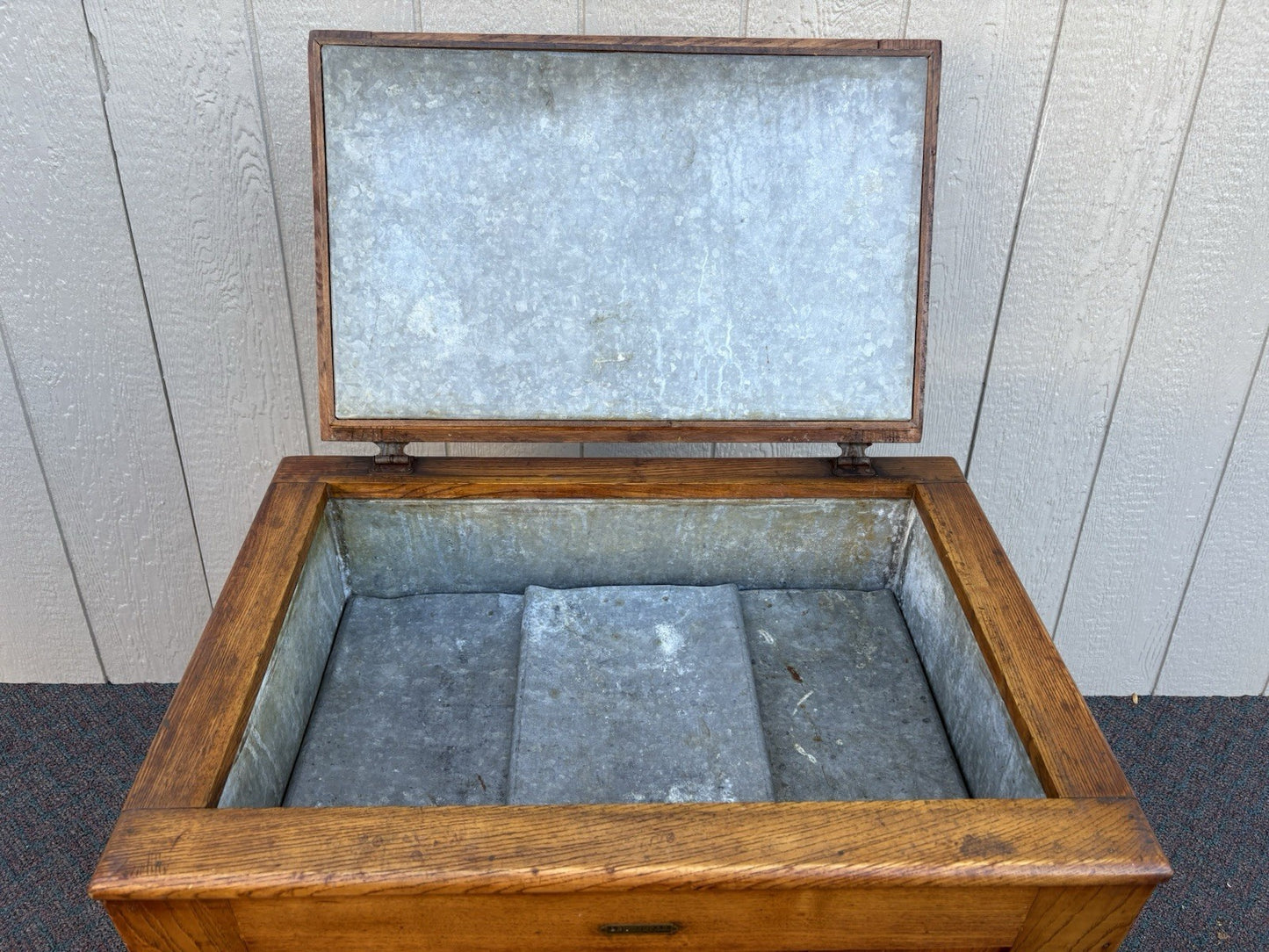 67160 Antique  BAMBERGER Victorian Oak Ice Box Refrigerator with Lift Top