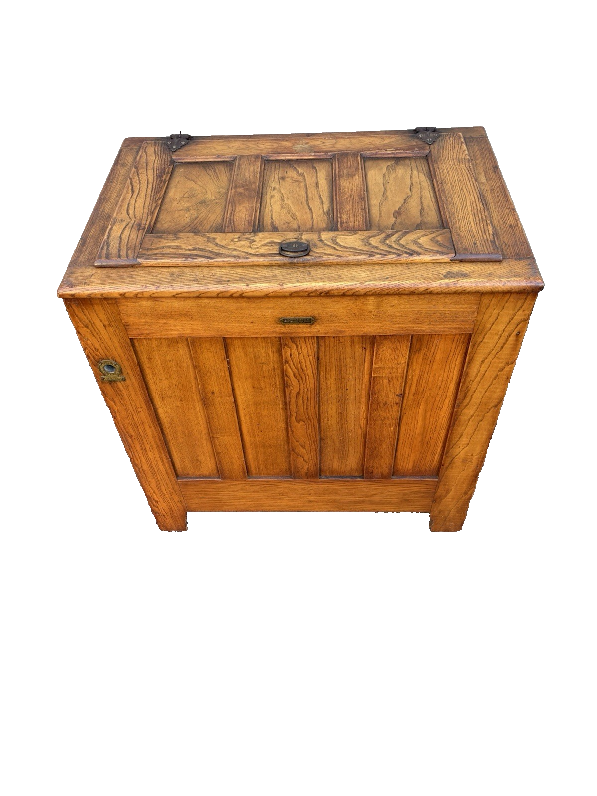 67160 Antique BAMBERGER Victorian Oak Ice Box Refrigerator with Lift Top