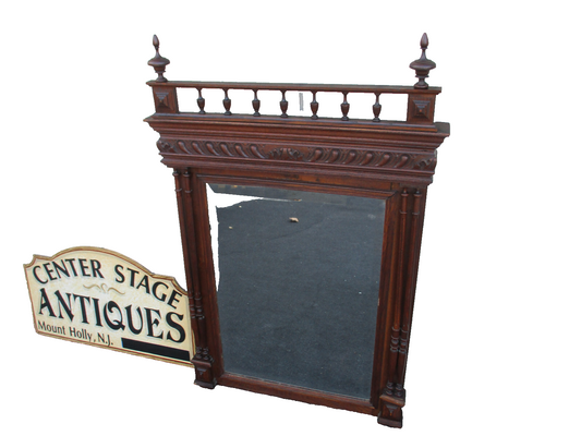 63871   Antique Oak French Hand Carved Beveled Mirror