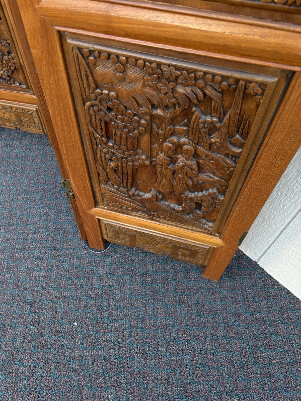 67013 Custom Hand Carved 4 Section Room Divider Screen