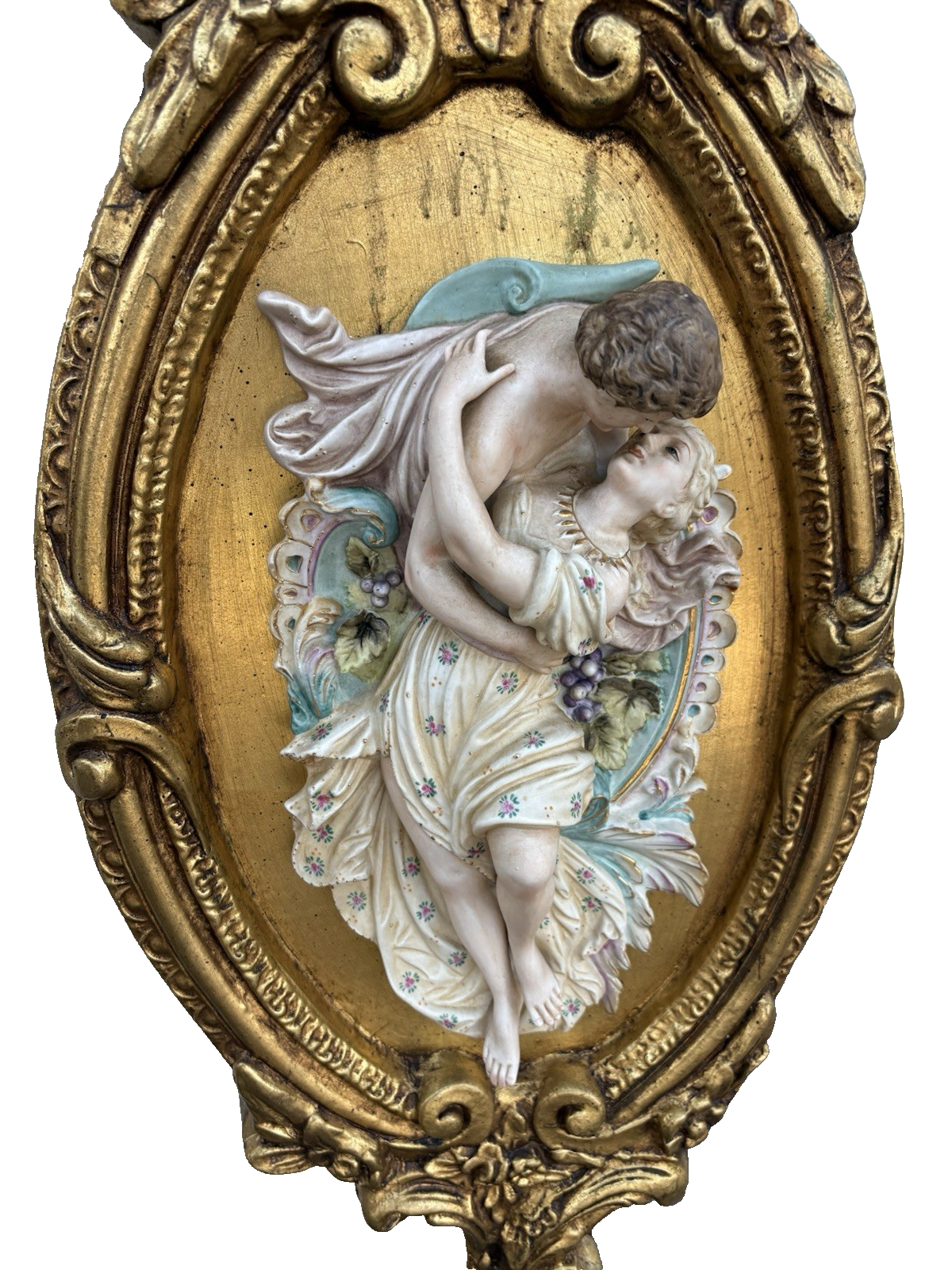 66917   Decorator Gold Mirror with Figural Plaques