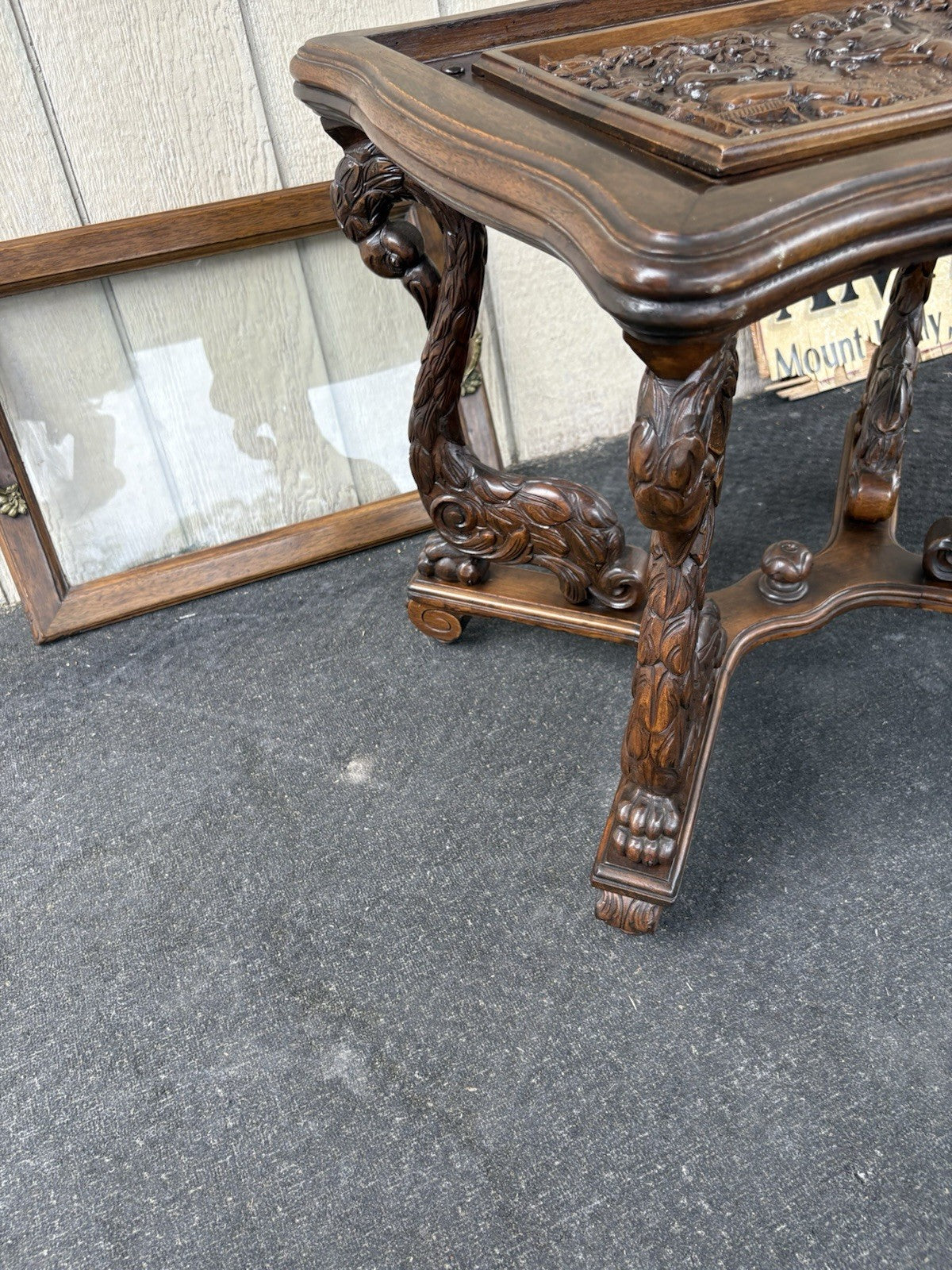 66801    RARE Custom made  Antique Figural CHERUB Tray Top Coffee Table Stand
