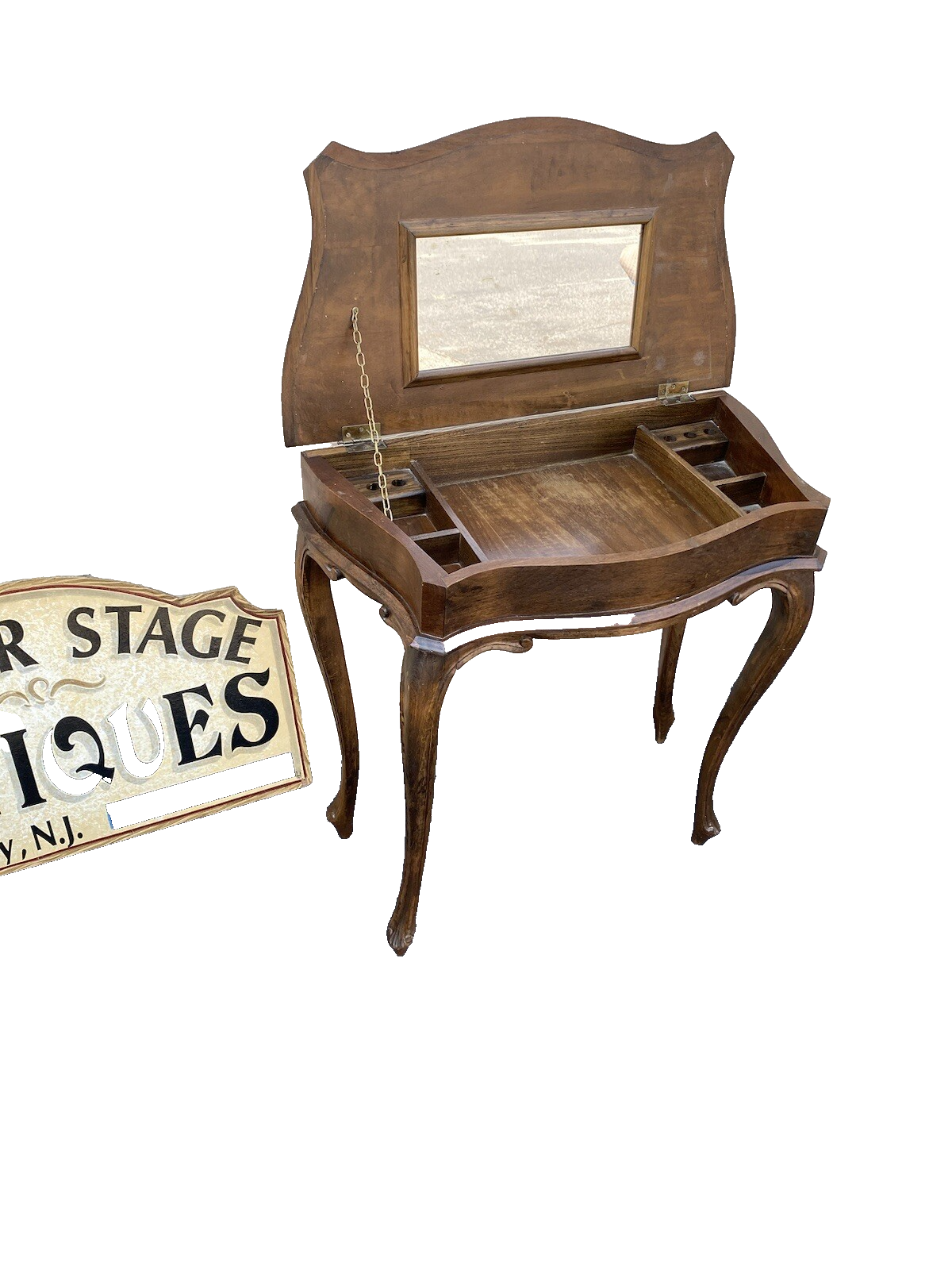 64699 Mahogany Flip Top Sewing Stand Vanity Desk Tooled Top