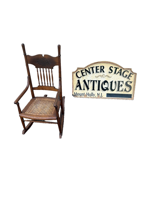 66795   Antique Childs  Victorian Oak Pressed Back Rocker Rocking chair