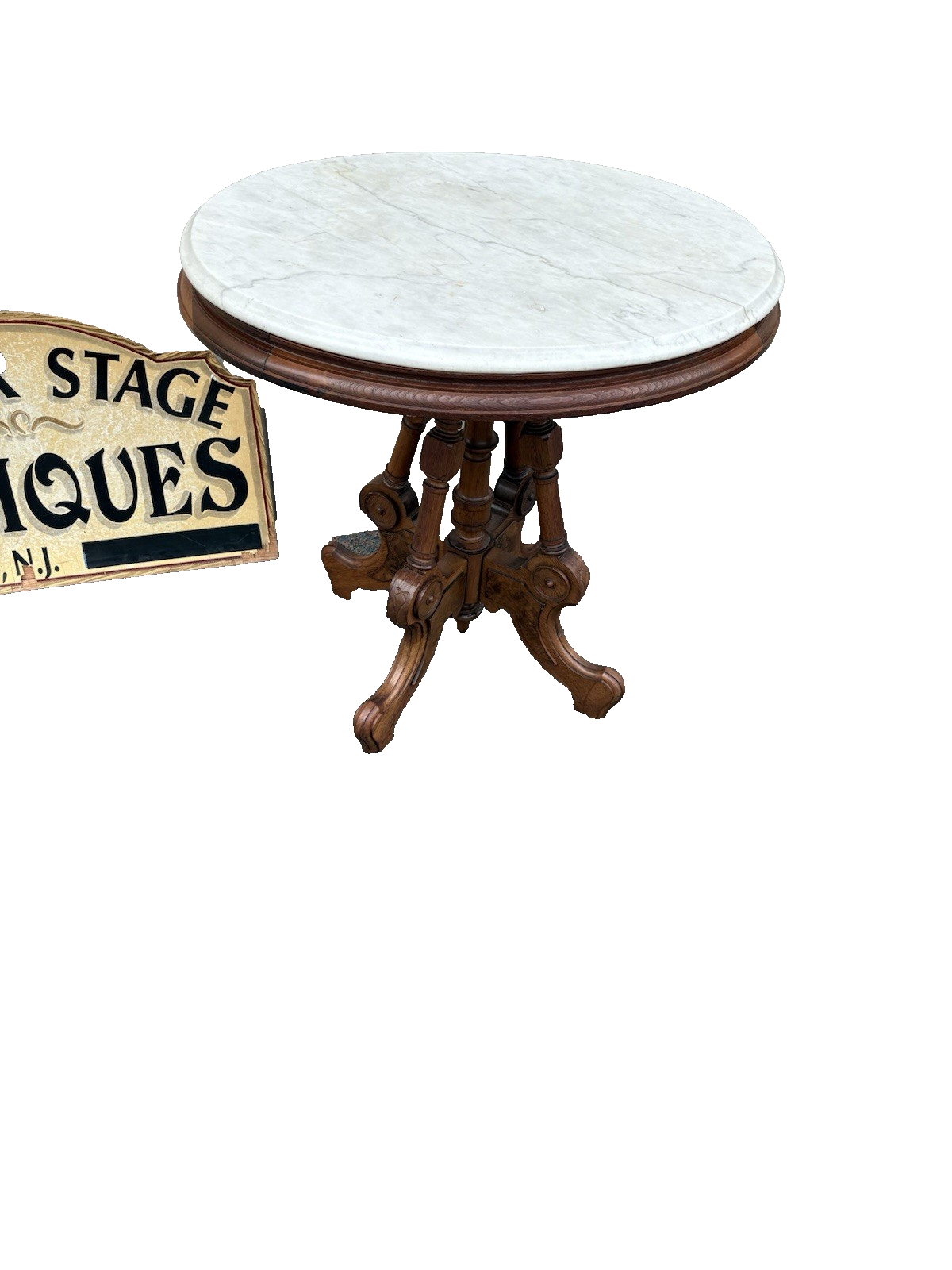 66943 Antique Victorian Walnut Marble Top Lamp Table Stand