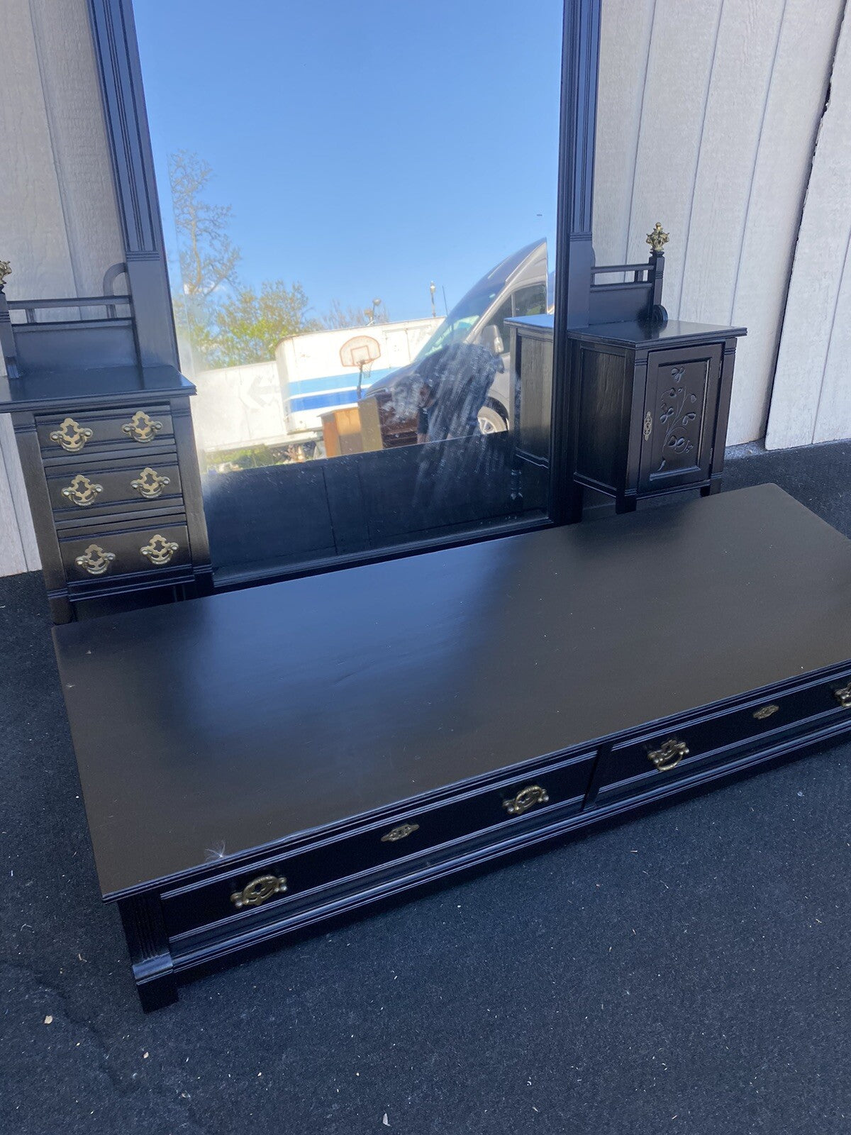 65374 Antique Victorian Ebony Vanity Dressing  Mirror RARE FIND