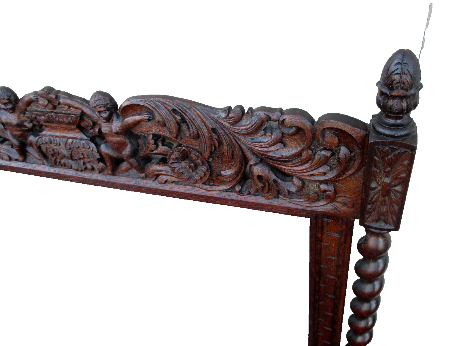 64039   Antique Oak Hand Made Mirror with Cherub Carvings