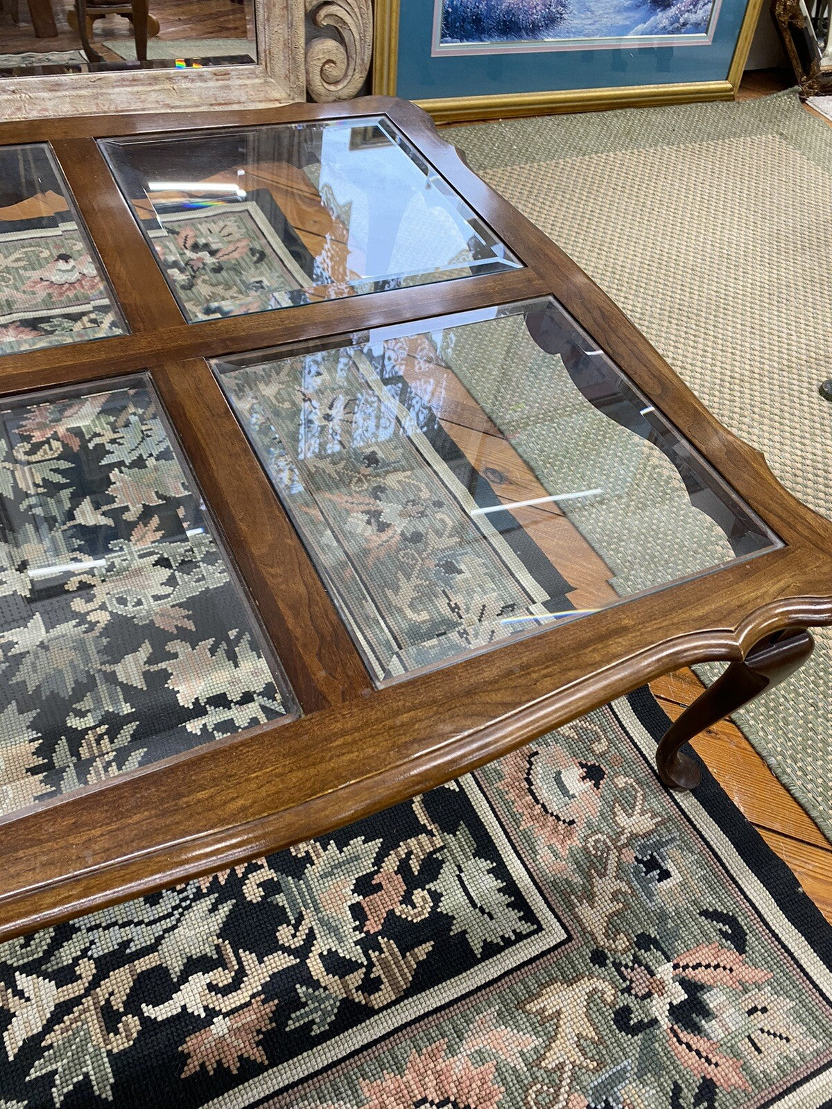 62020 Solid Cherry Glass Top Queen Anne Coffee Table