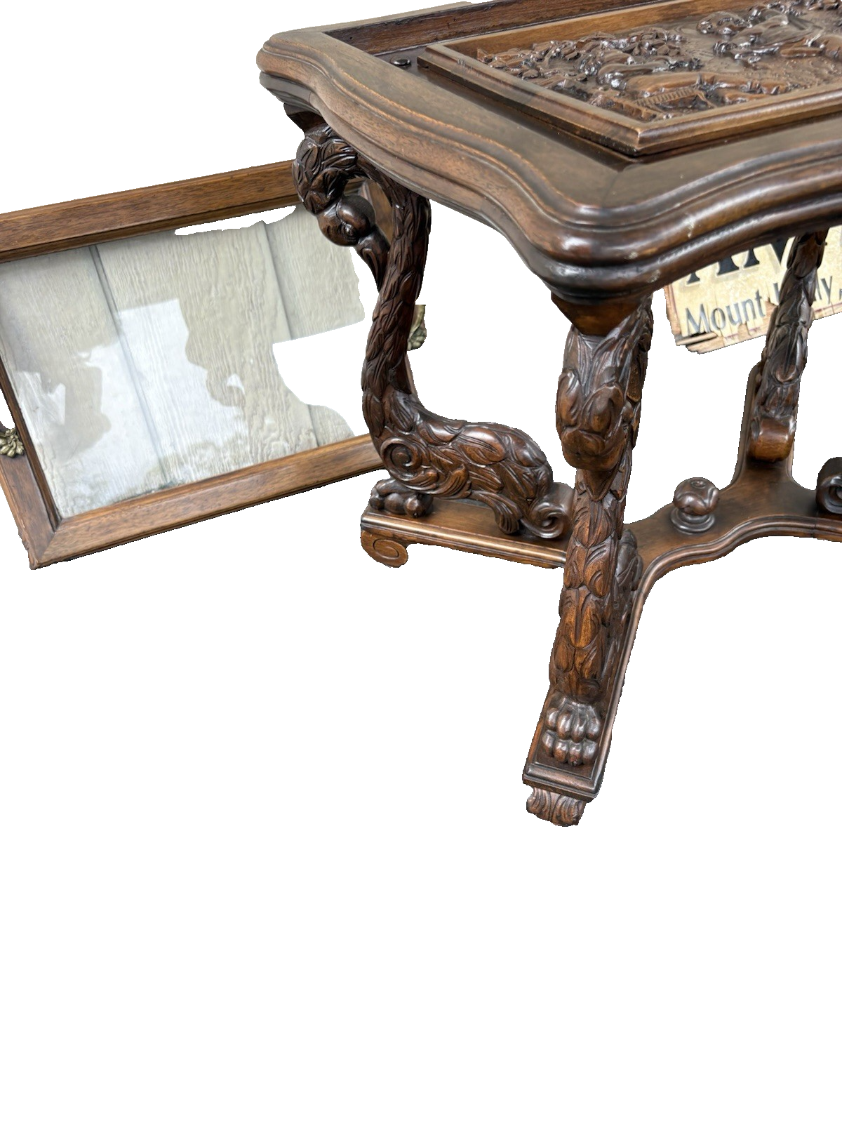 66801    RARE Custom  Made  Antique Figural CHERUB Tray Top Coffee Table Stand