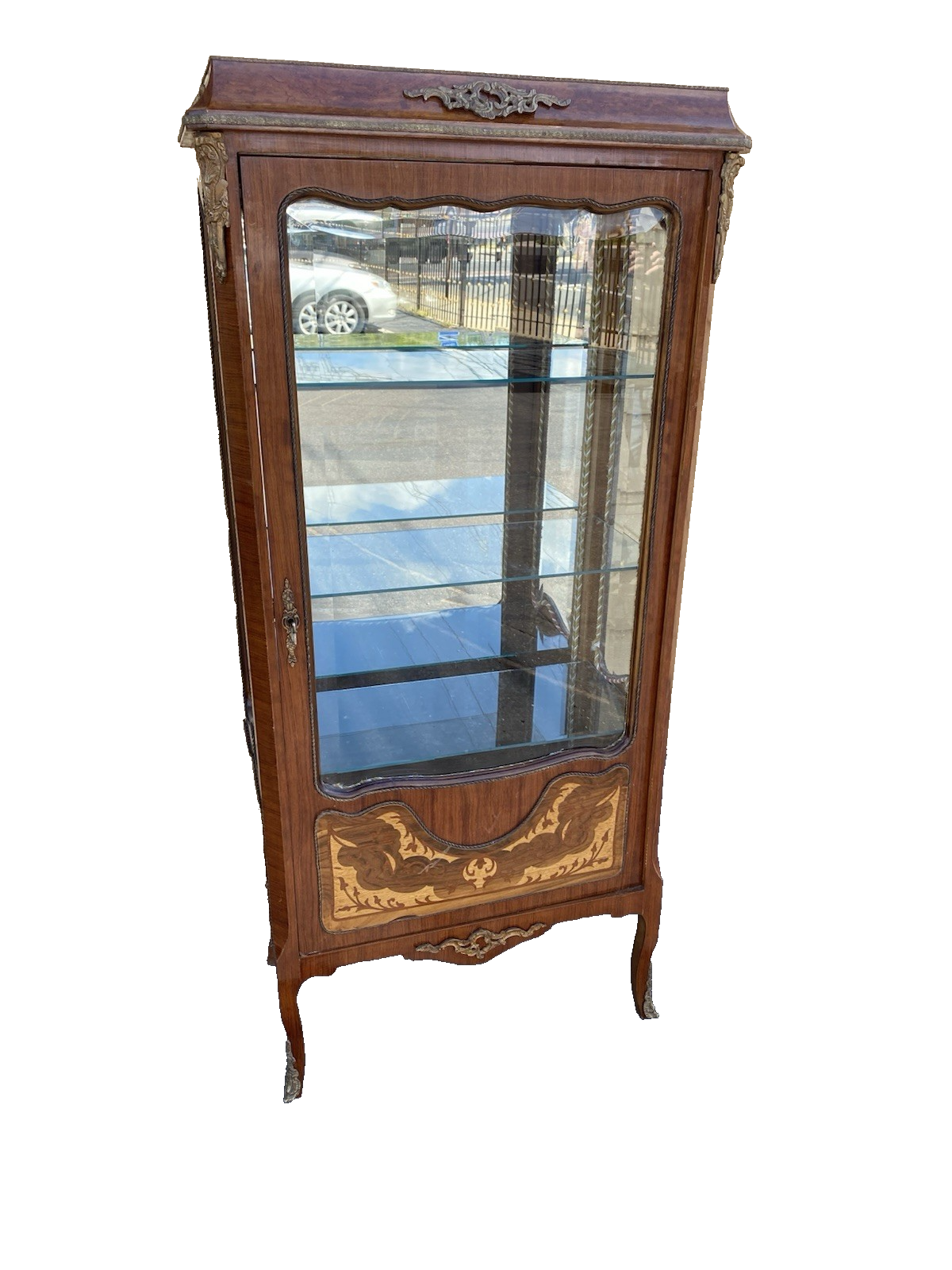 62143 Louis XV Inlaid Curio China Cabinet with Plate glass shelves