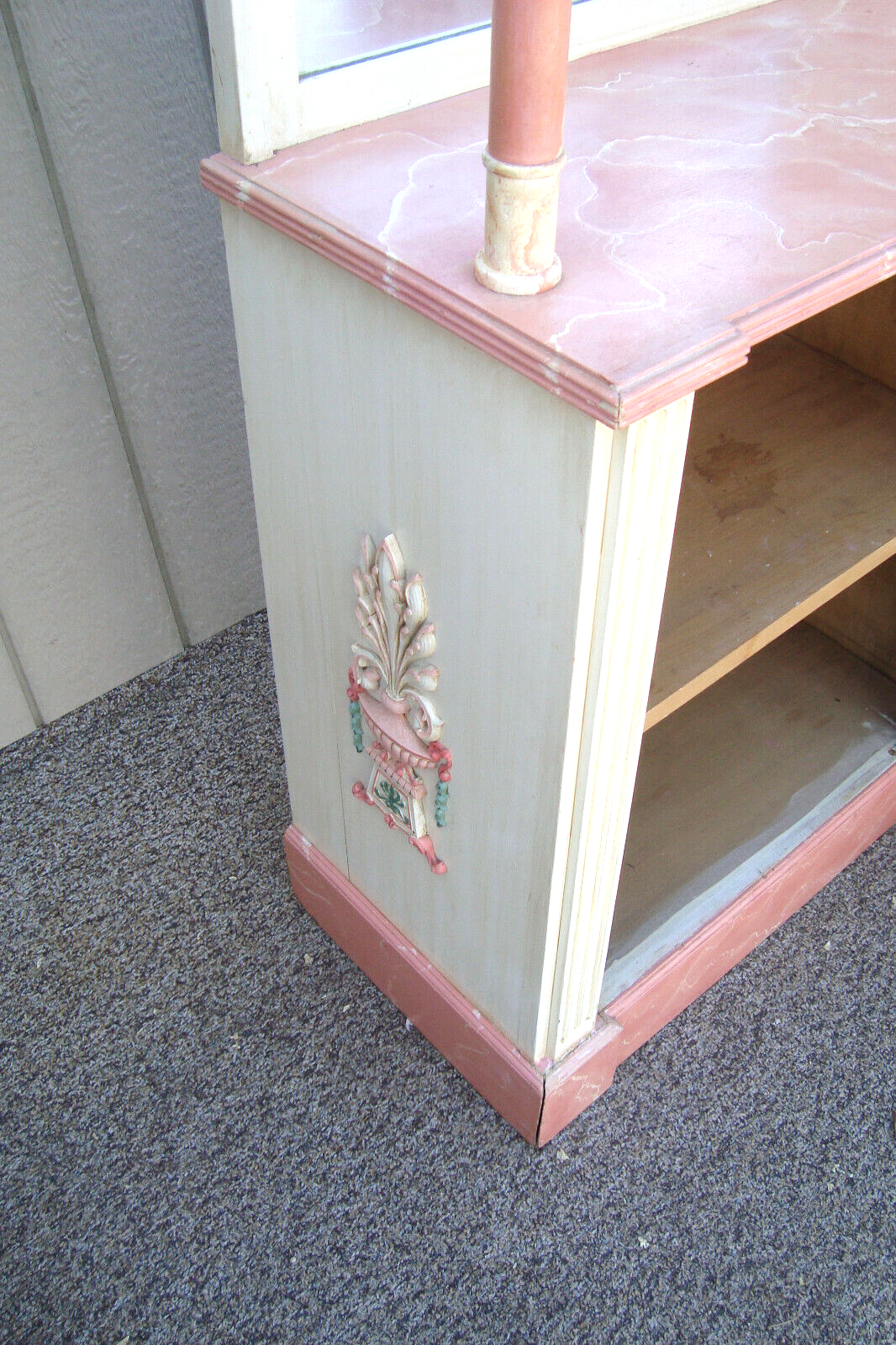 57980 Custom Faux Painted Wood Bookcase Curio Cabinet with Mirror