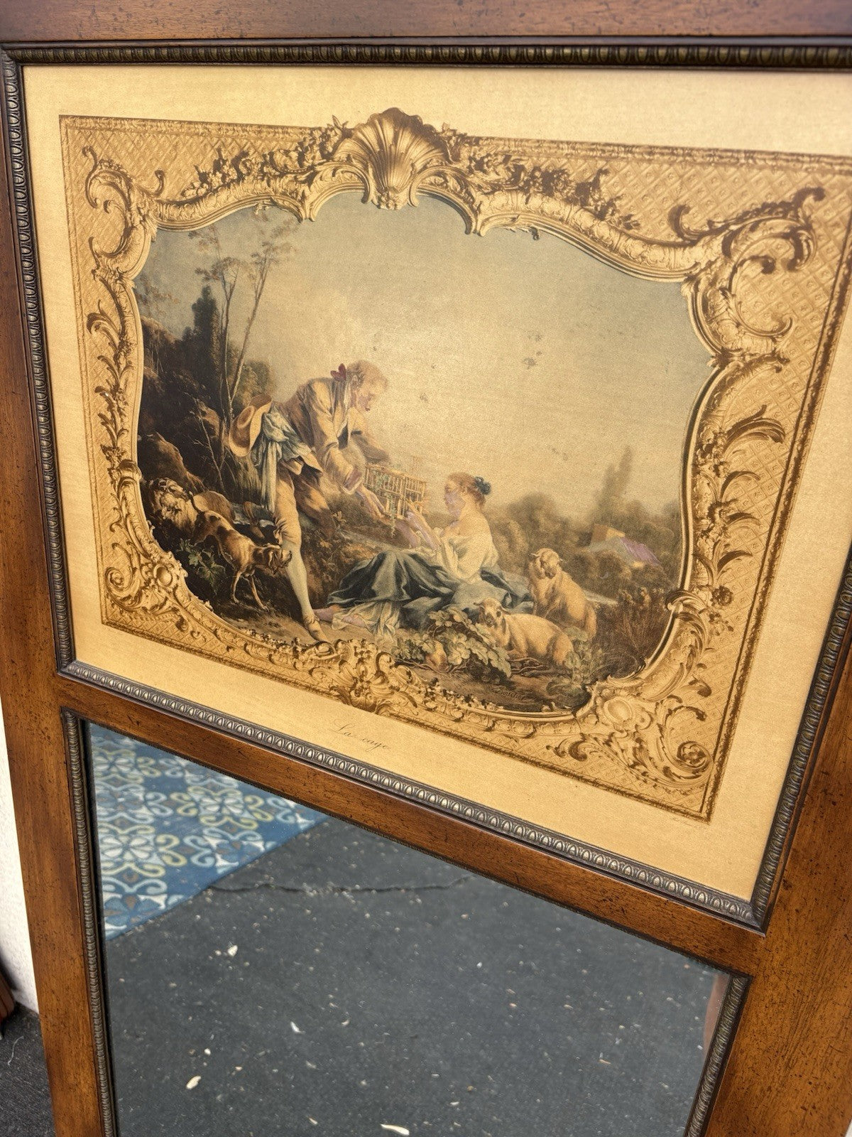 66642   Large Decorator Mirror in Wood Frame   La Cage