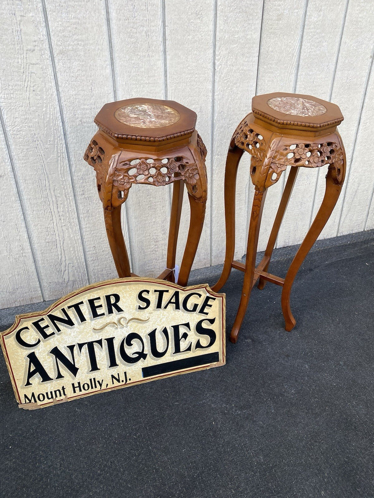 65413 PAIR Oriental Plant Pedastal Stand s Table s