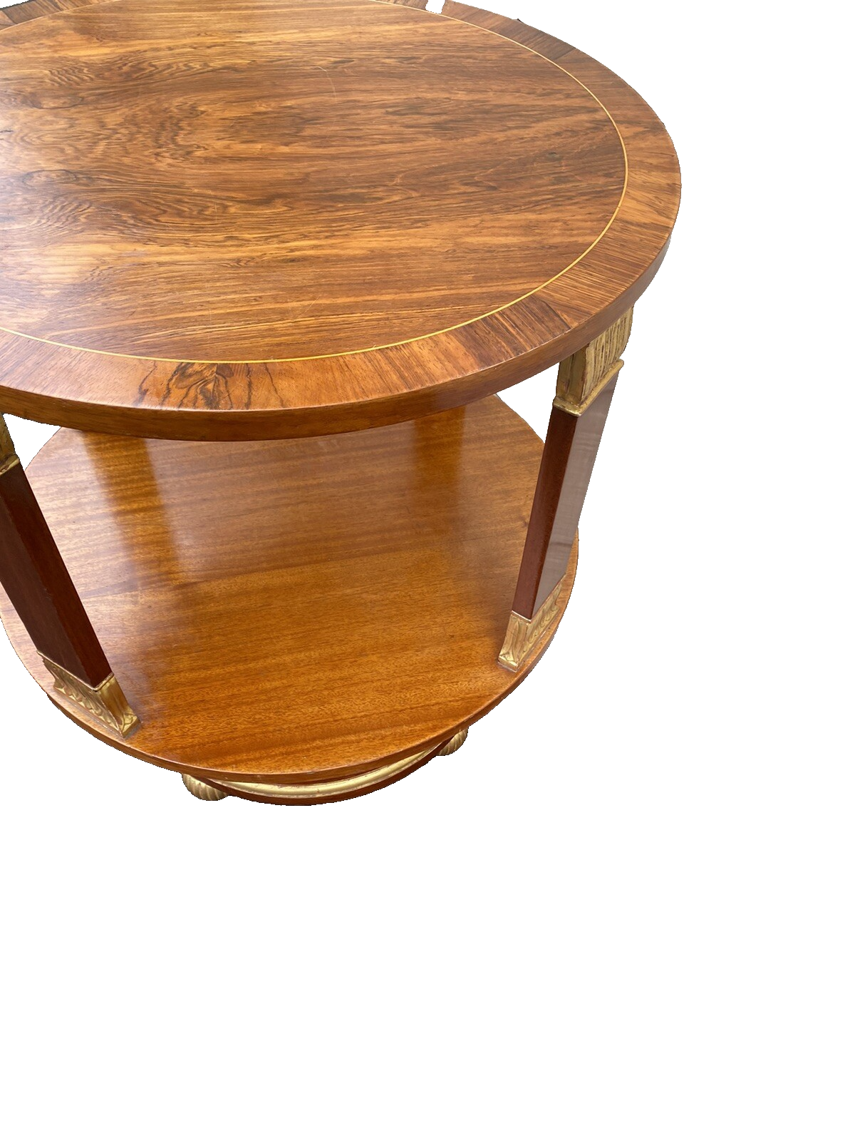 65467     Round Banded  Burled Mahogany Lamp Table Stand