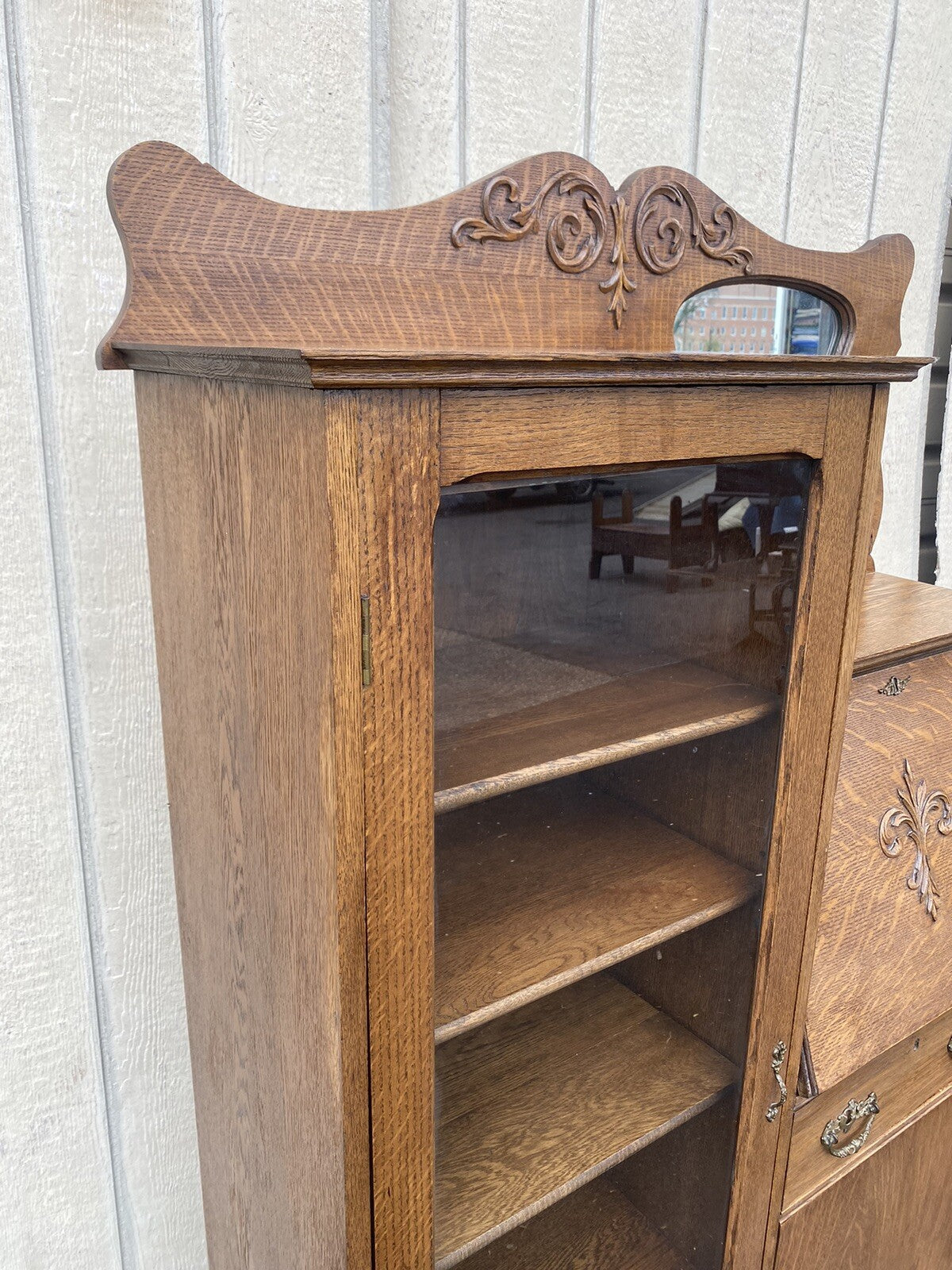 65325 Antique Oak Side By Side Bookcase Desk