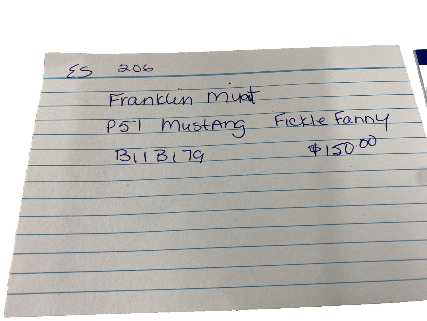 ES 206 : Franklin Mint  FICKLE FANNY P 51 Mustang B11B179  Airplane plane